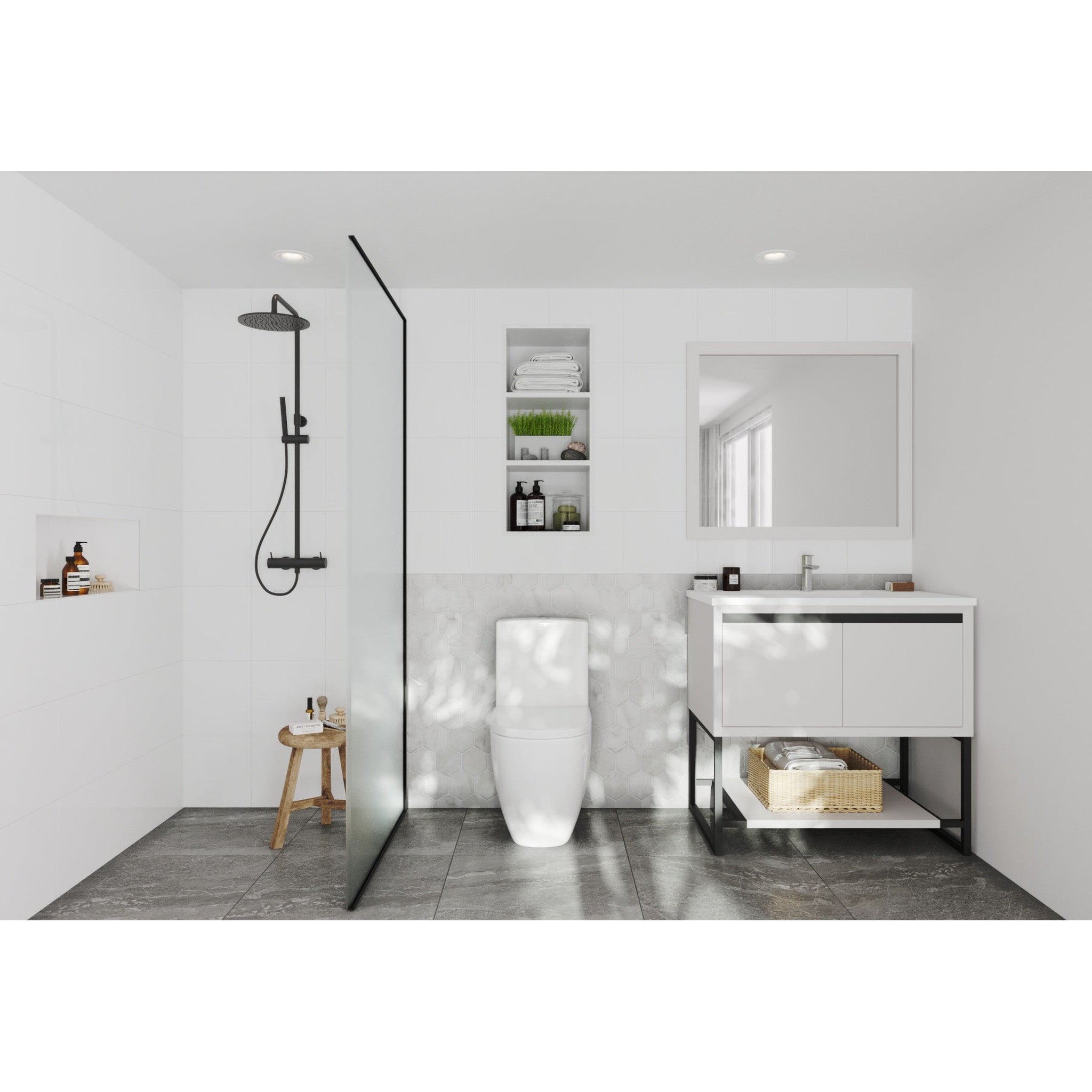 Alto 36" White Bathroom Vanity with Matte White VIVA Stone Solid Surface Countertop
