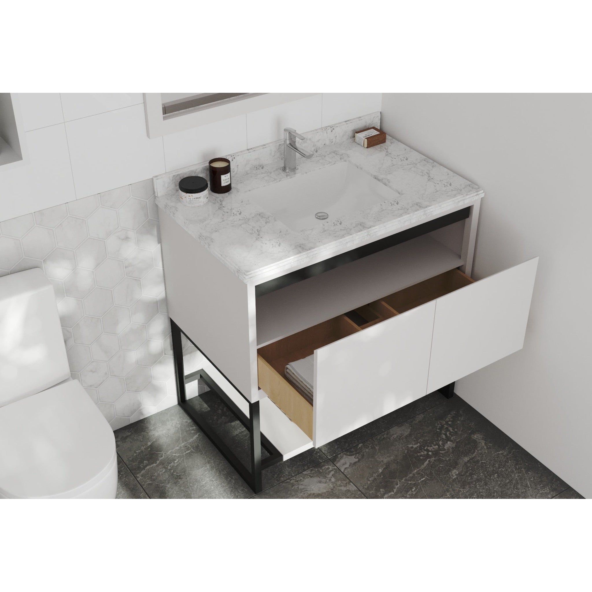 Alto 36" White Bathroom Vanity with White Carrara Marble Countertop