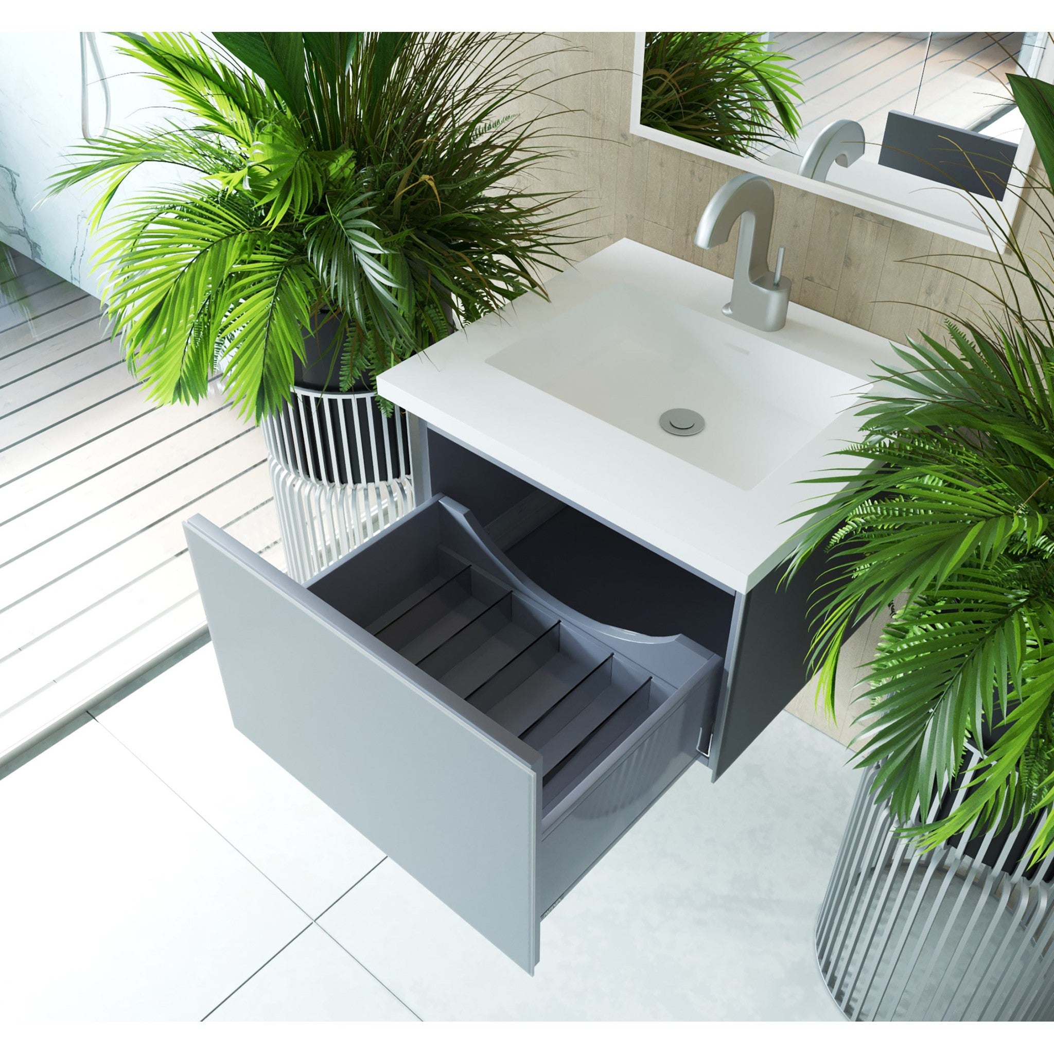 Vitri 24" Fossil Grey Wall Hung Bathroom Vanity Cabinet