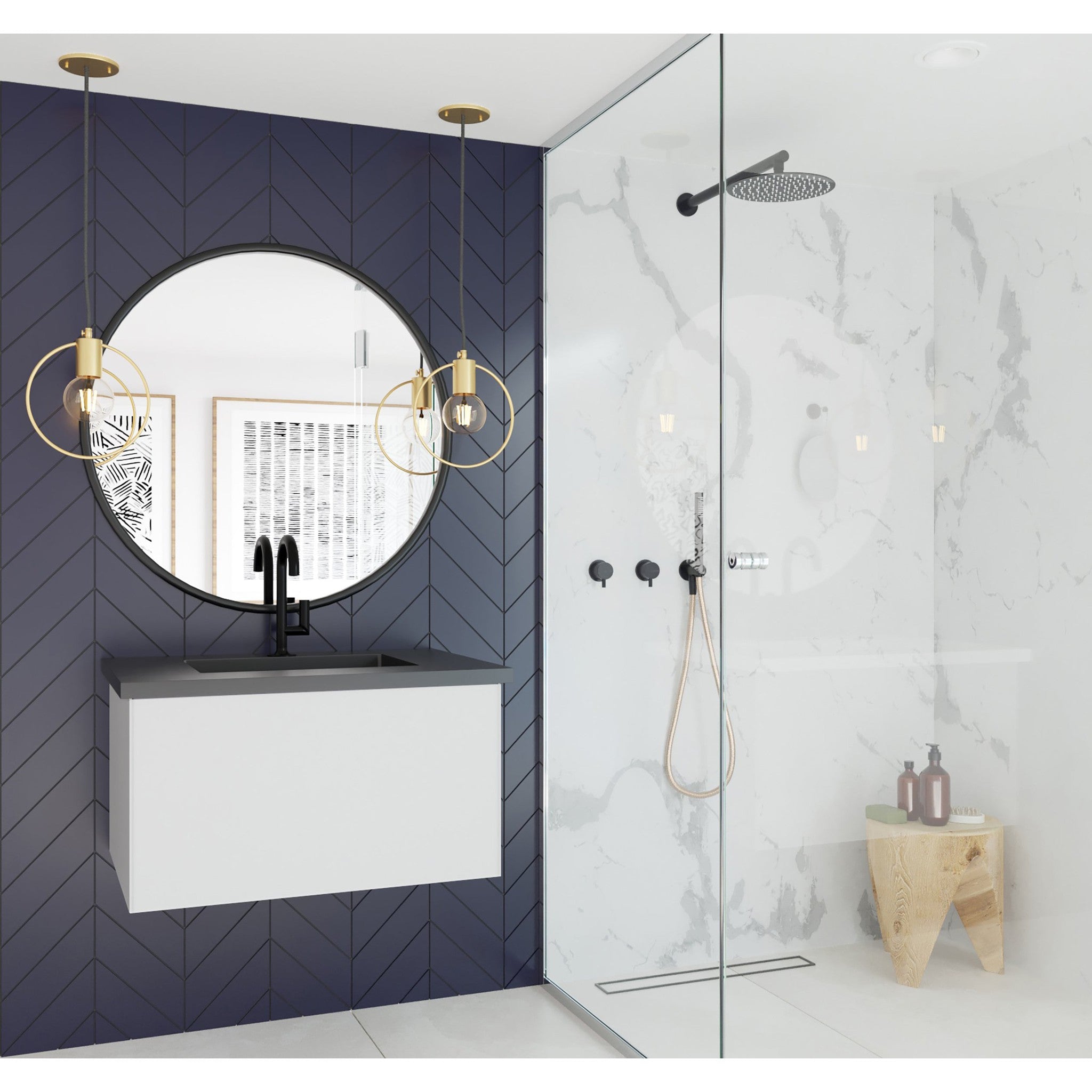 Vitri 30" Cloud White Bathroom Vanity with VIVA Stone Matte Black Solid Surface Countertop