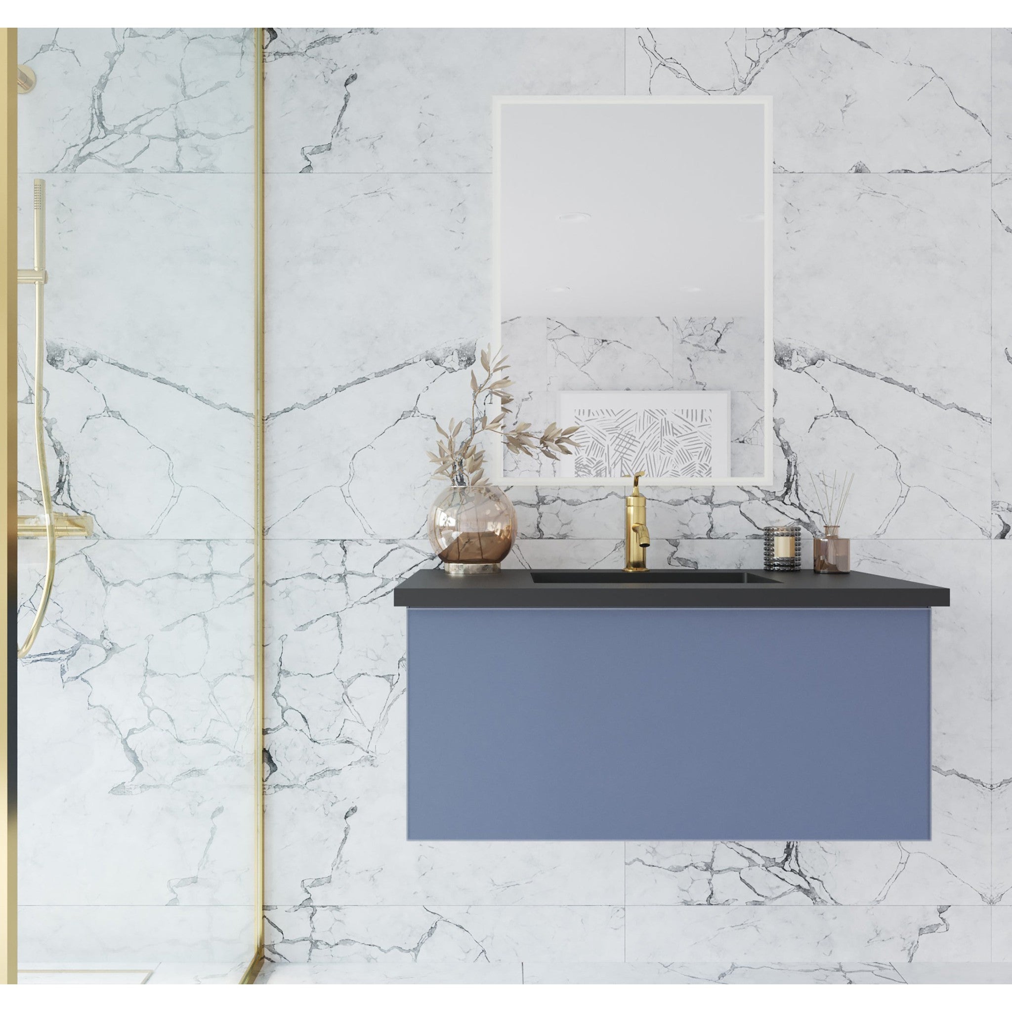 Vitri 36" Nautical Blue Wall Hung Bathroom Vanity Cabinet