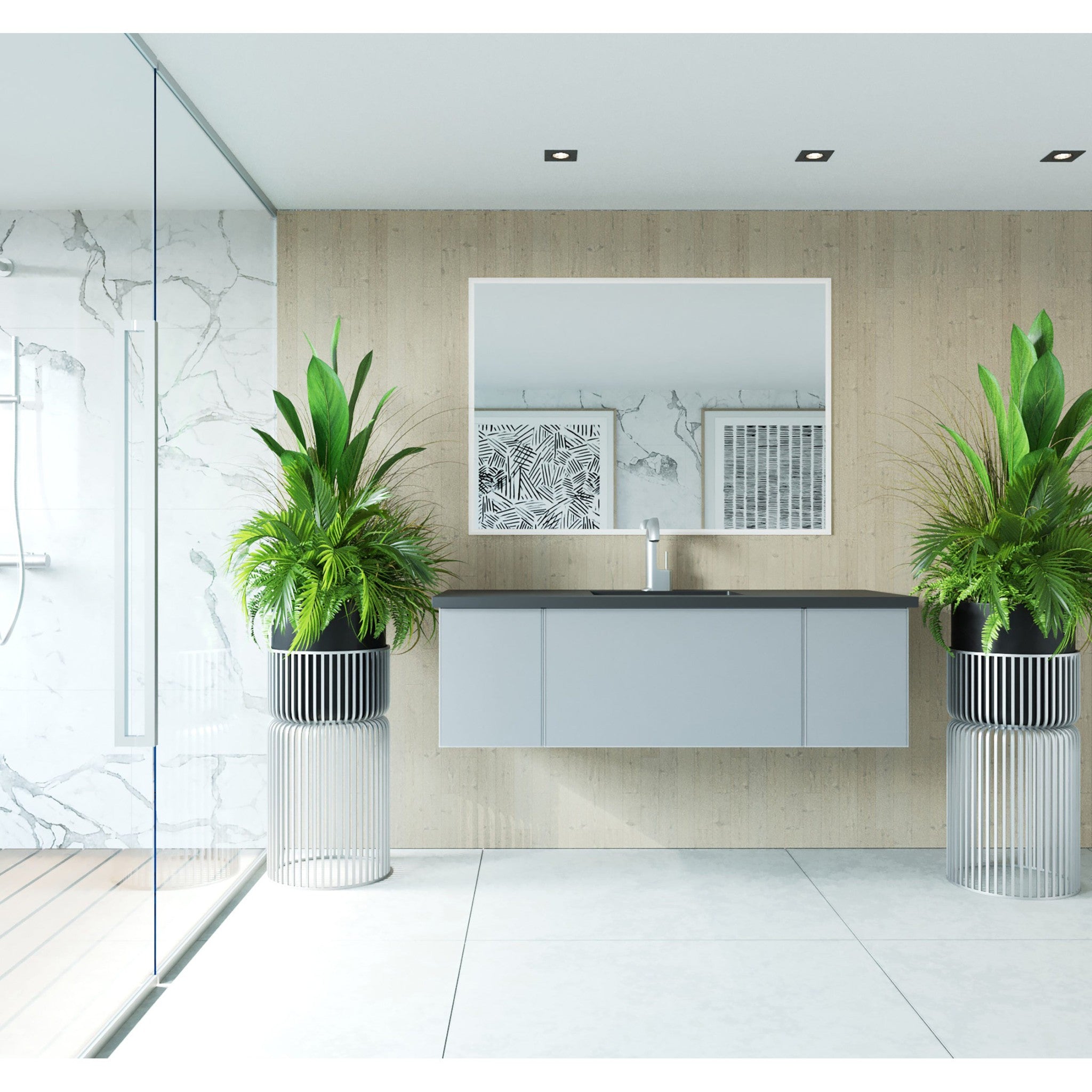 Vitri 54" Fossil Grey Wall Hung Bathroom Vanity Cabinet