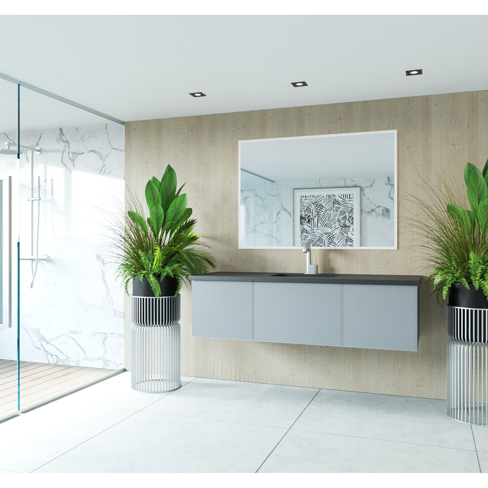 Vitri 60" Fossil Grey Single Sink Bathroom Vanity with VIVA Stone Matte Black Solid Surface Countertop