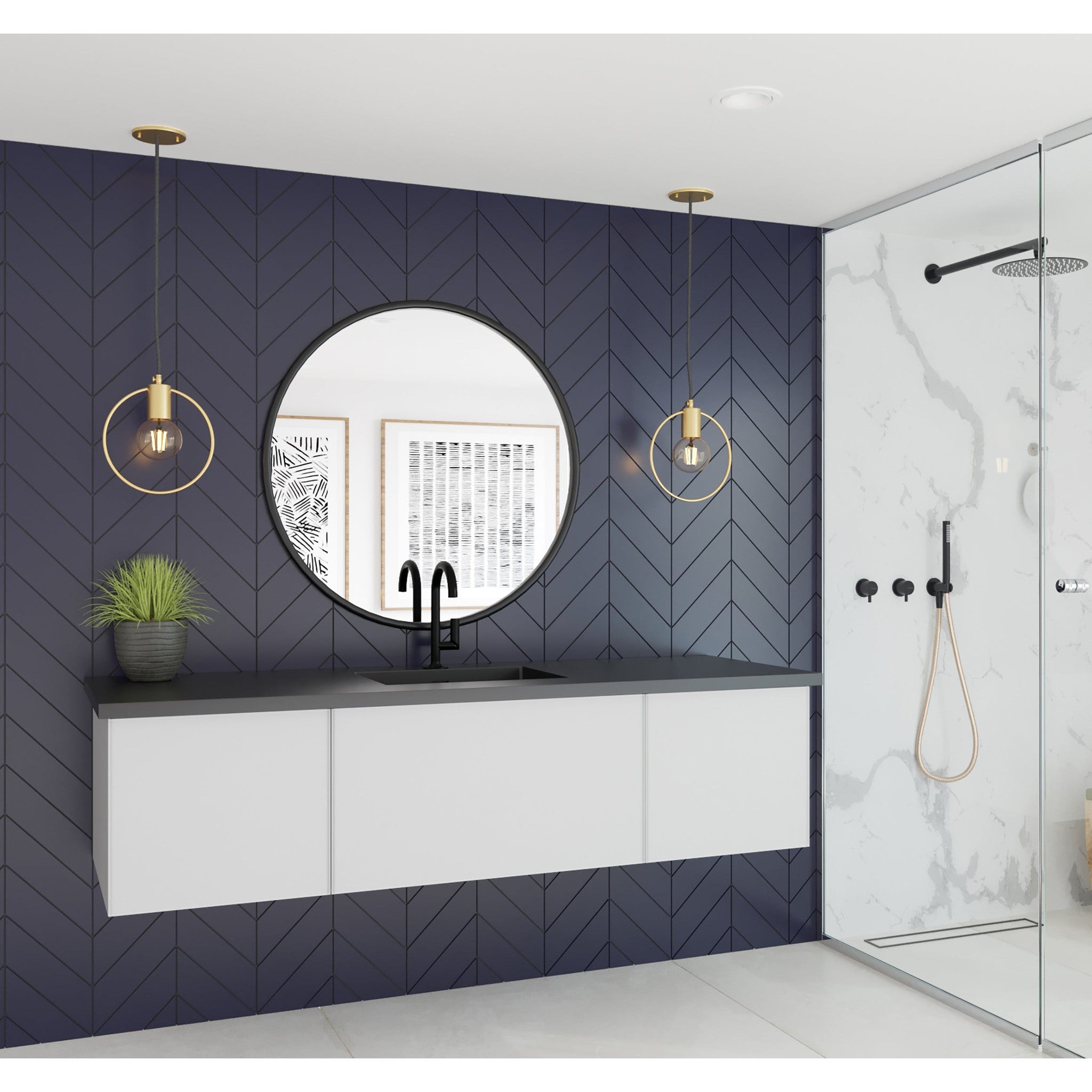 Vitri 66" Cloud White Single Sink Bathroom Vanity with VIVA Stone Matte Black Solid Surface Countertop