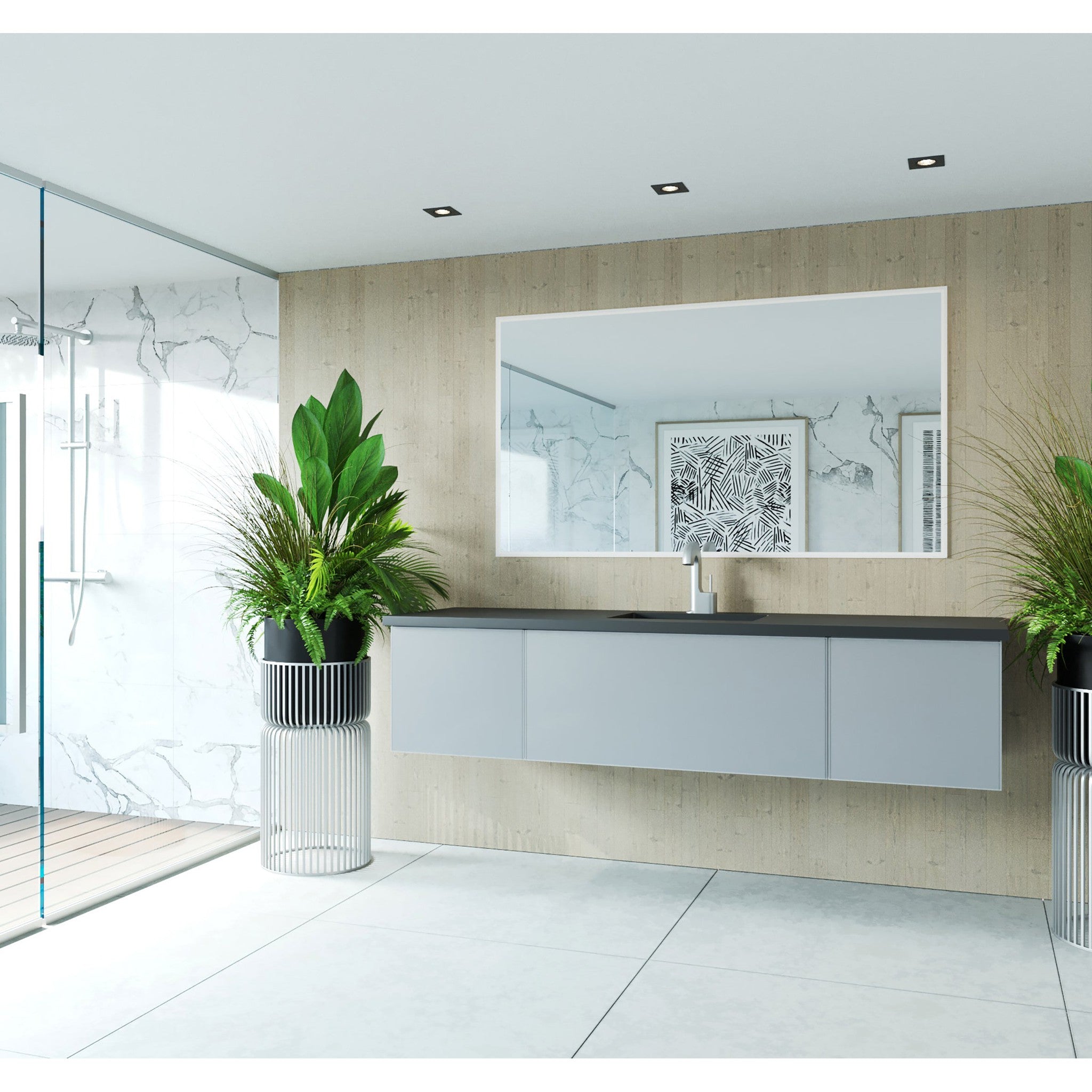 Vitri 72" Fossil Grey Single Sink Bathroom Vanity with VIVA Stone Matte Black Solid Surface Countertop