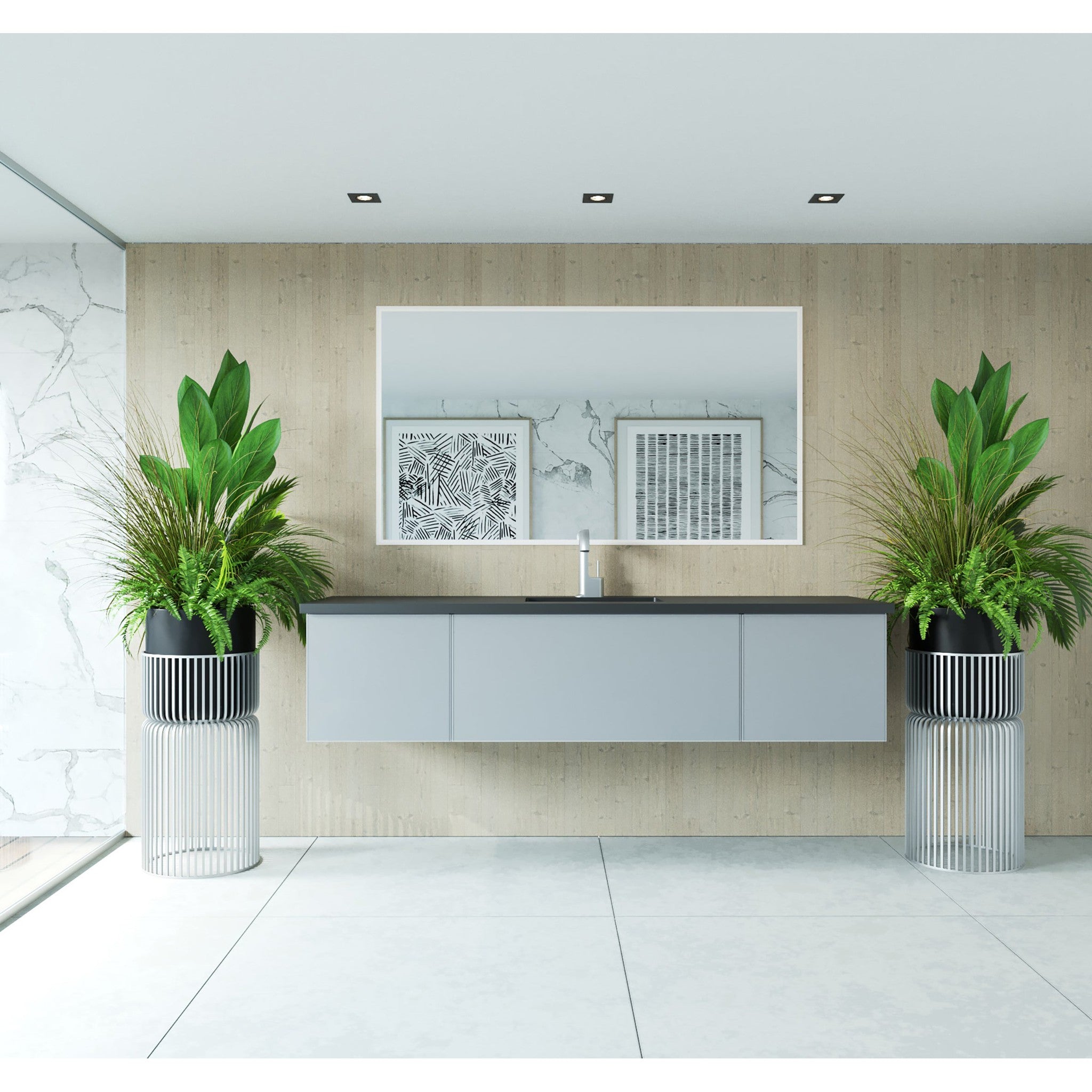 Vitri 72" Fossil Grey Single Sink Wall Hung Bathroom Vanity Cabinet