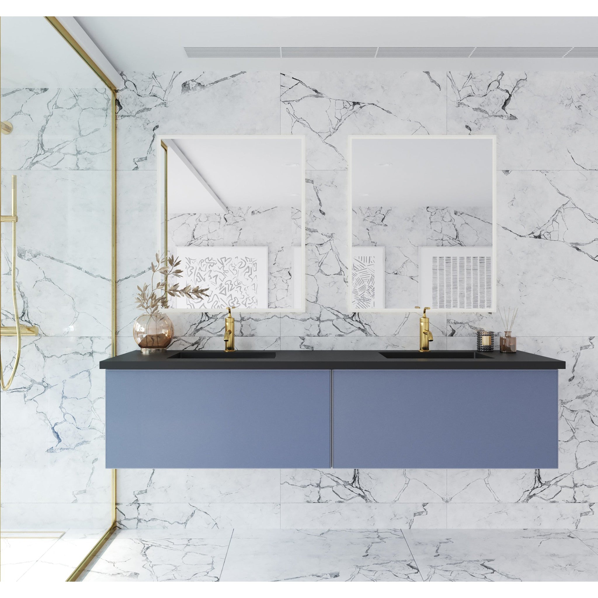 Vitri 72" Nautical Blue Double Sink Wall Hung Bathroom Vanity Cabinet