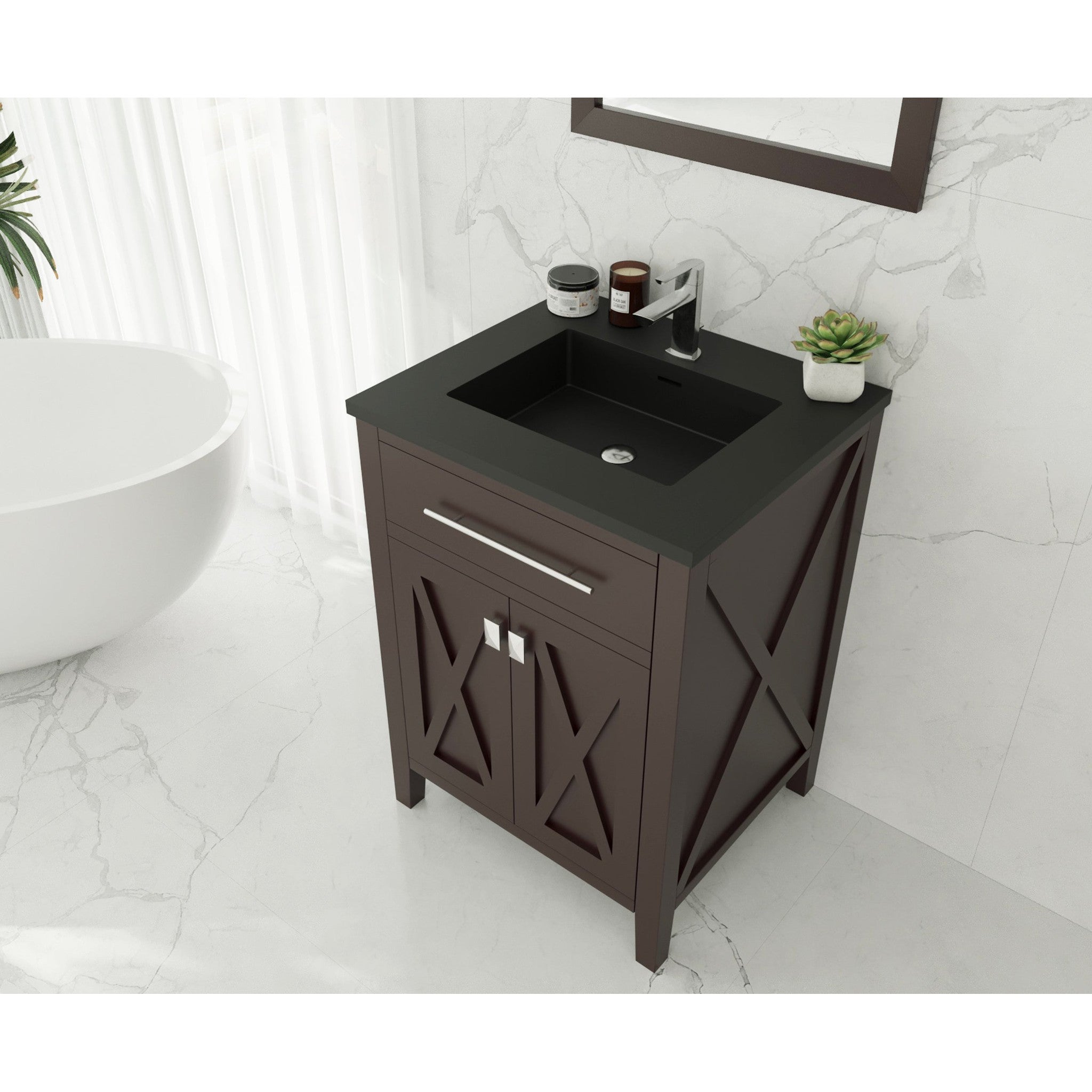 Wimbledon 24" Brown Bathroom Vanity with Matte Black VIVA Stone Solid Surface Countertop