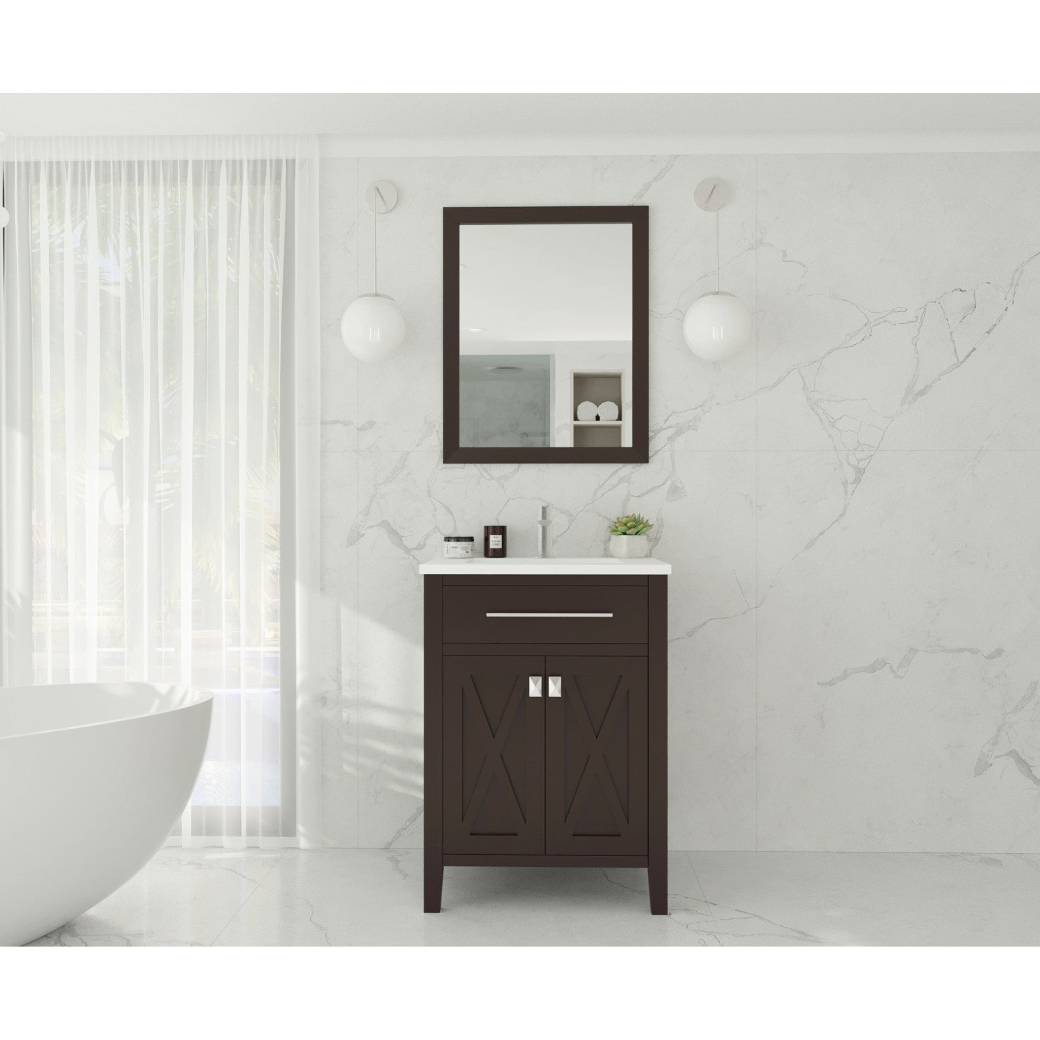 Wimbledon 24" Brown Bathroom Vanity with Matte White VIVA Stone Solid Surface Countertop