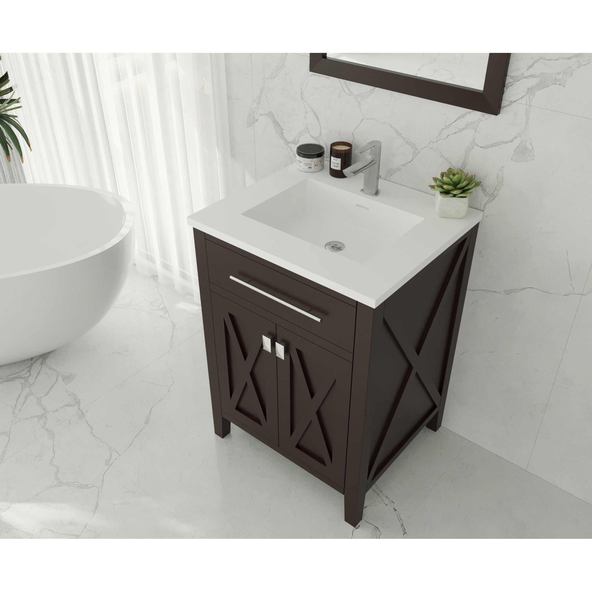 Wimbledon 24" Brown Bathroom Vanity with Matte White VIVA Stone Solid Surface Countertop