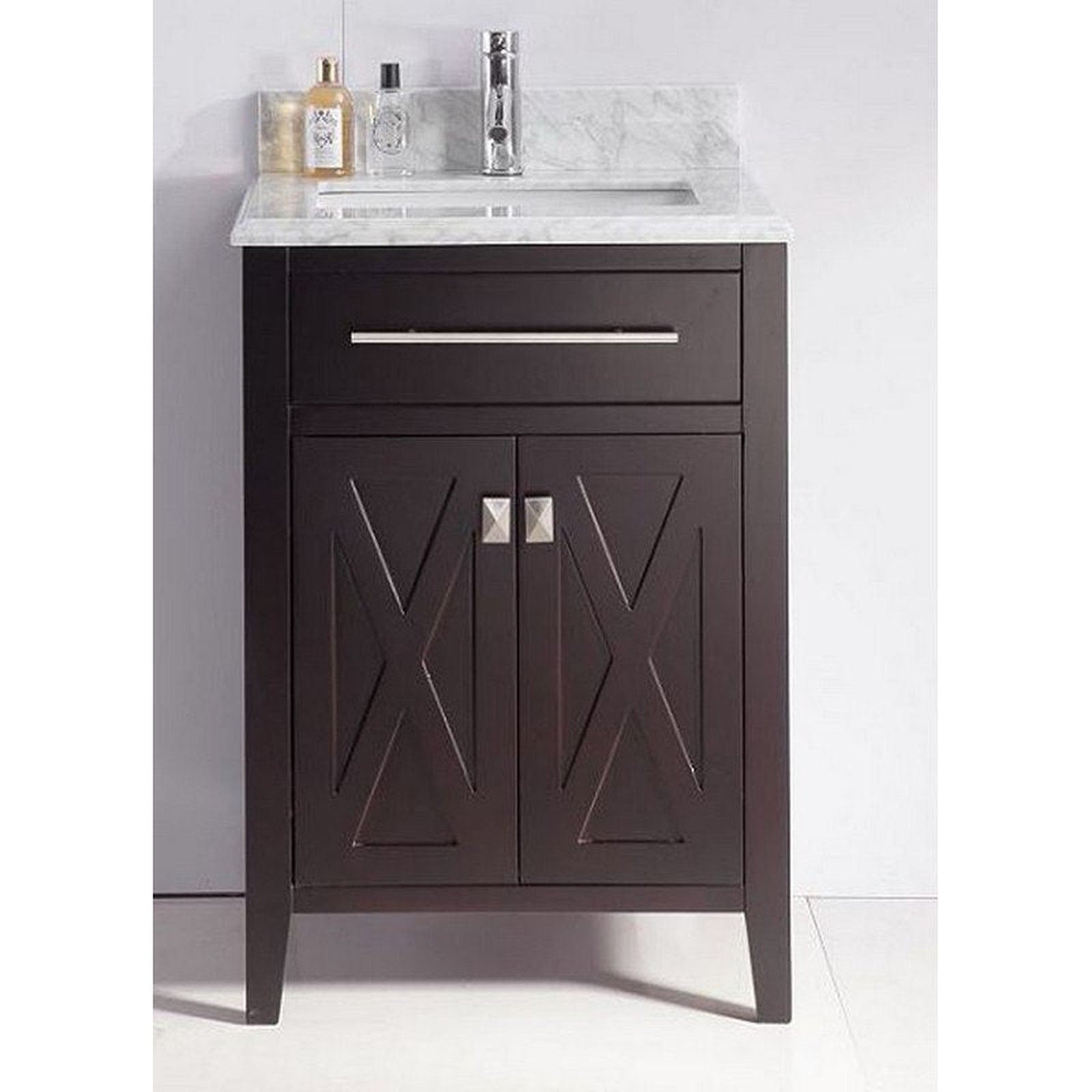 Wimbledon 24" Brown Bathroom Vanity with White Stripes Marble Countertop