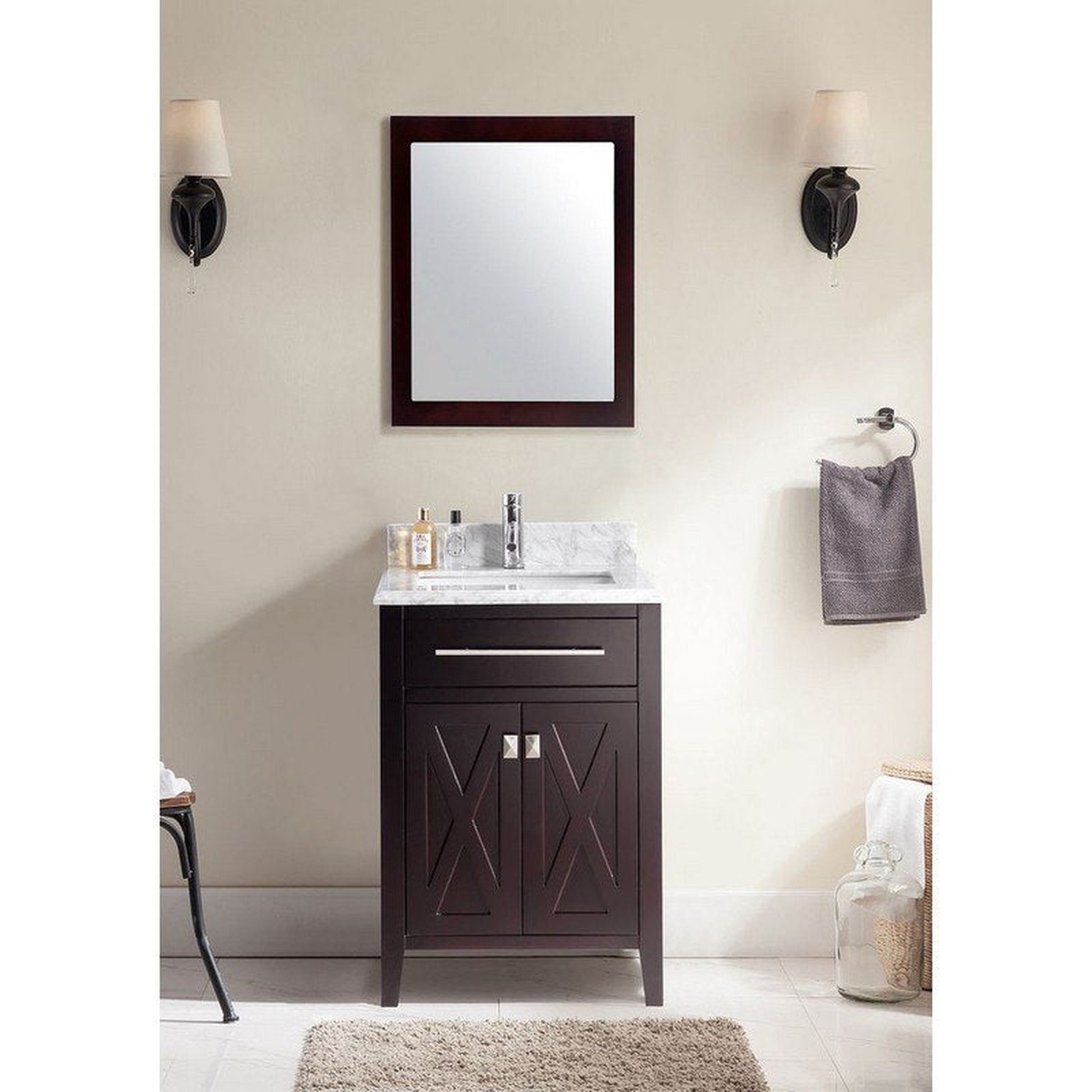 Wimbledon 24" Brown Bathroom Vanity with White Quartz Countertop