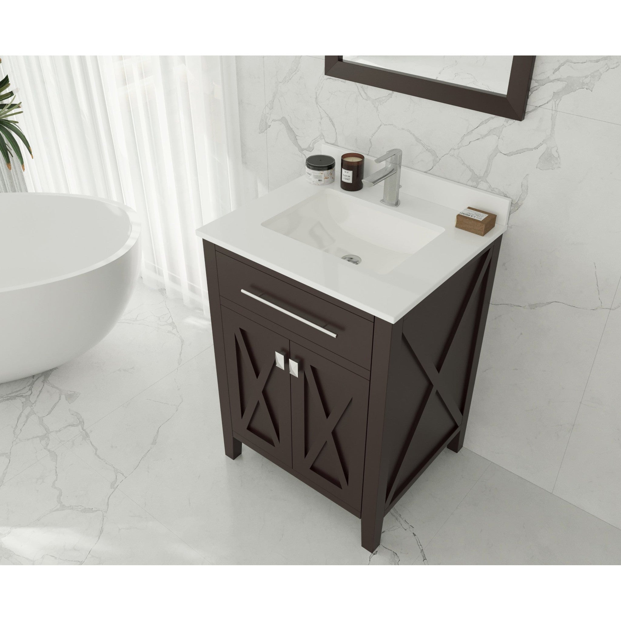 Wimbledon 24" Brown Bathroom Vanity with White Quartz Countertop