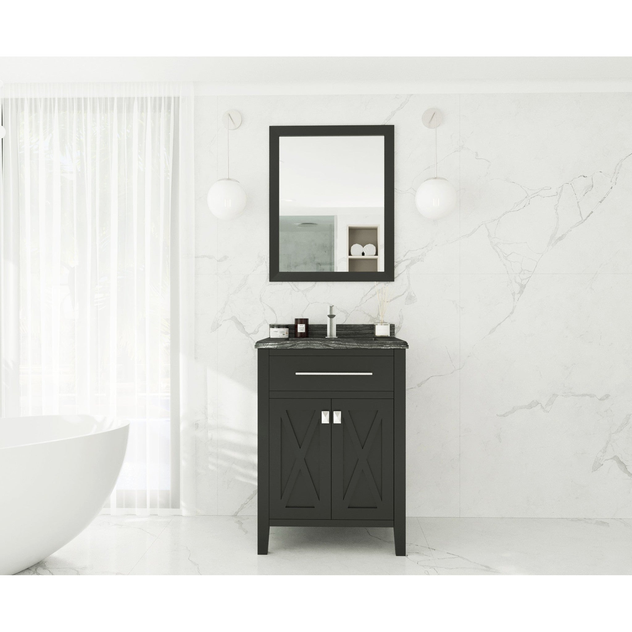 Wimbledon 24" Espresso Bathroom Vanity with Black Wood Marble Countertop