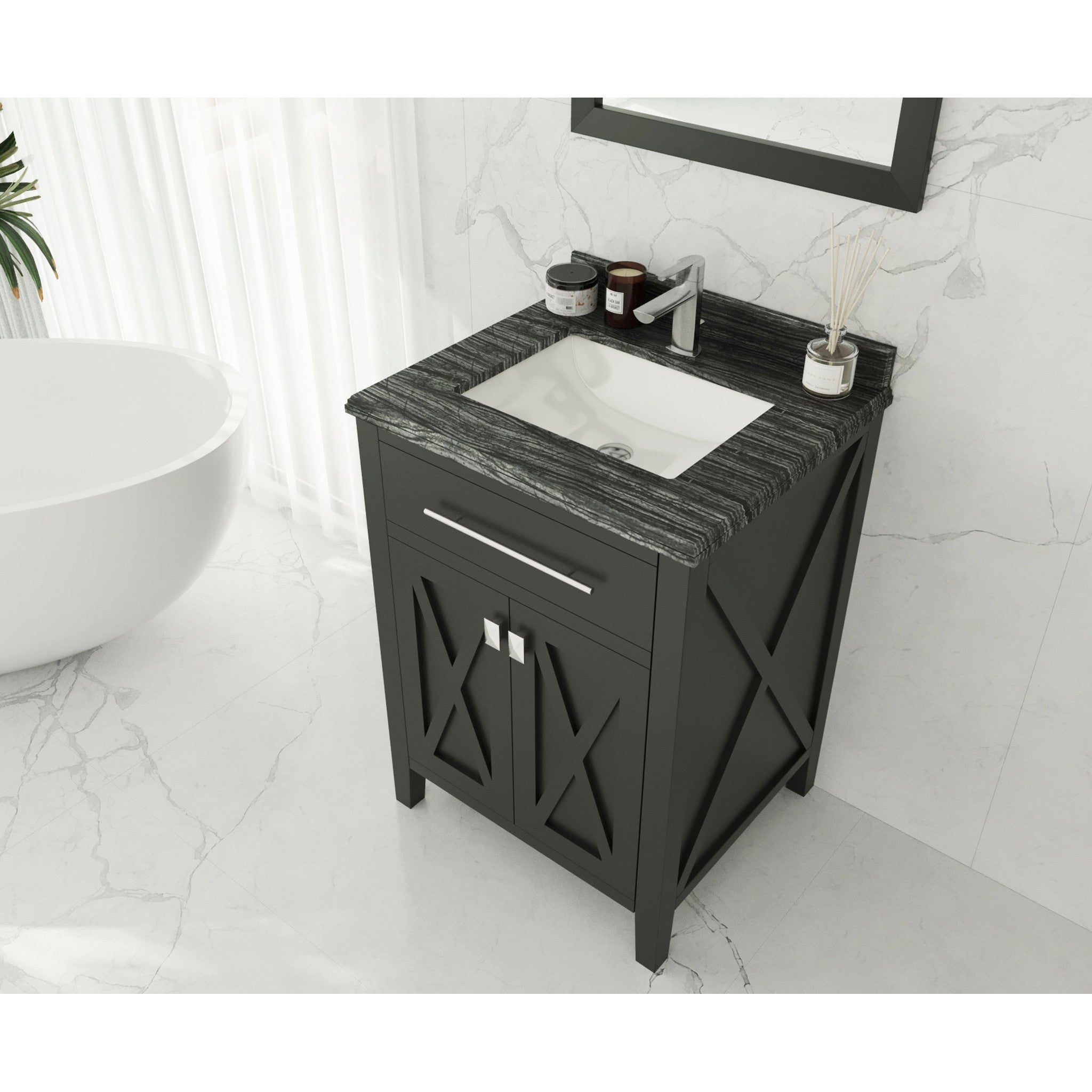 Wimbledon 24" Espresso Bathroom Vanity with Black Wood Marble Countertop