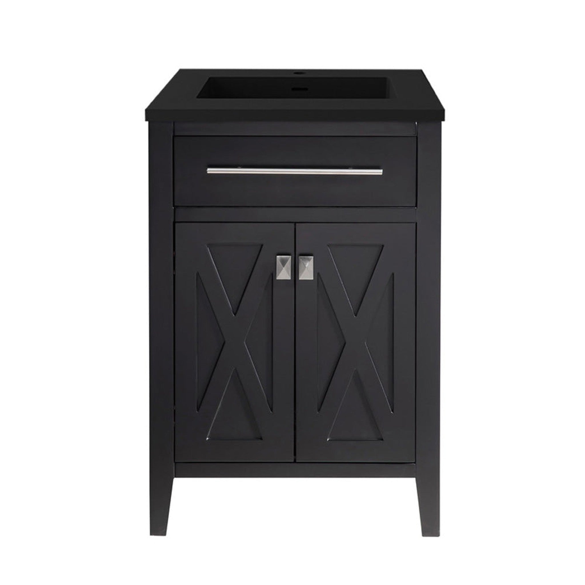 Wimbledon 24" Espresso Bathroom Vanity with Matte Black VIVA Stone Solid Surface Countertop