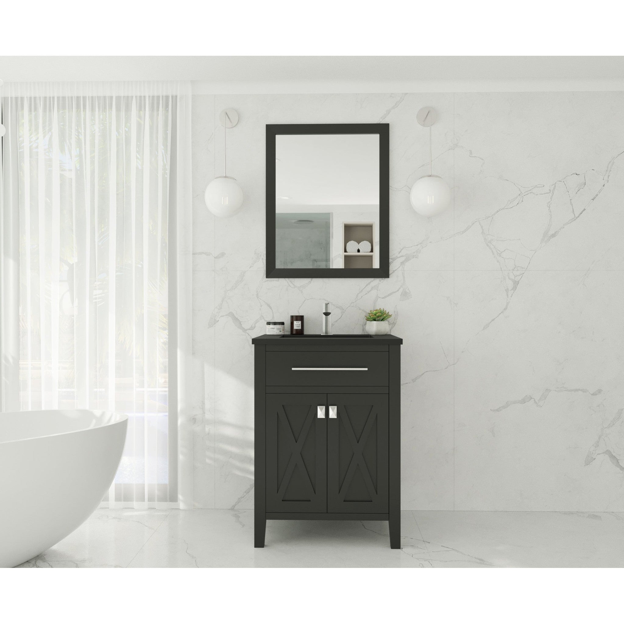 Wimbledon 24" Espresso Bathroom Vanity with Matte Black VIVA Stone Solid Surface Countertop