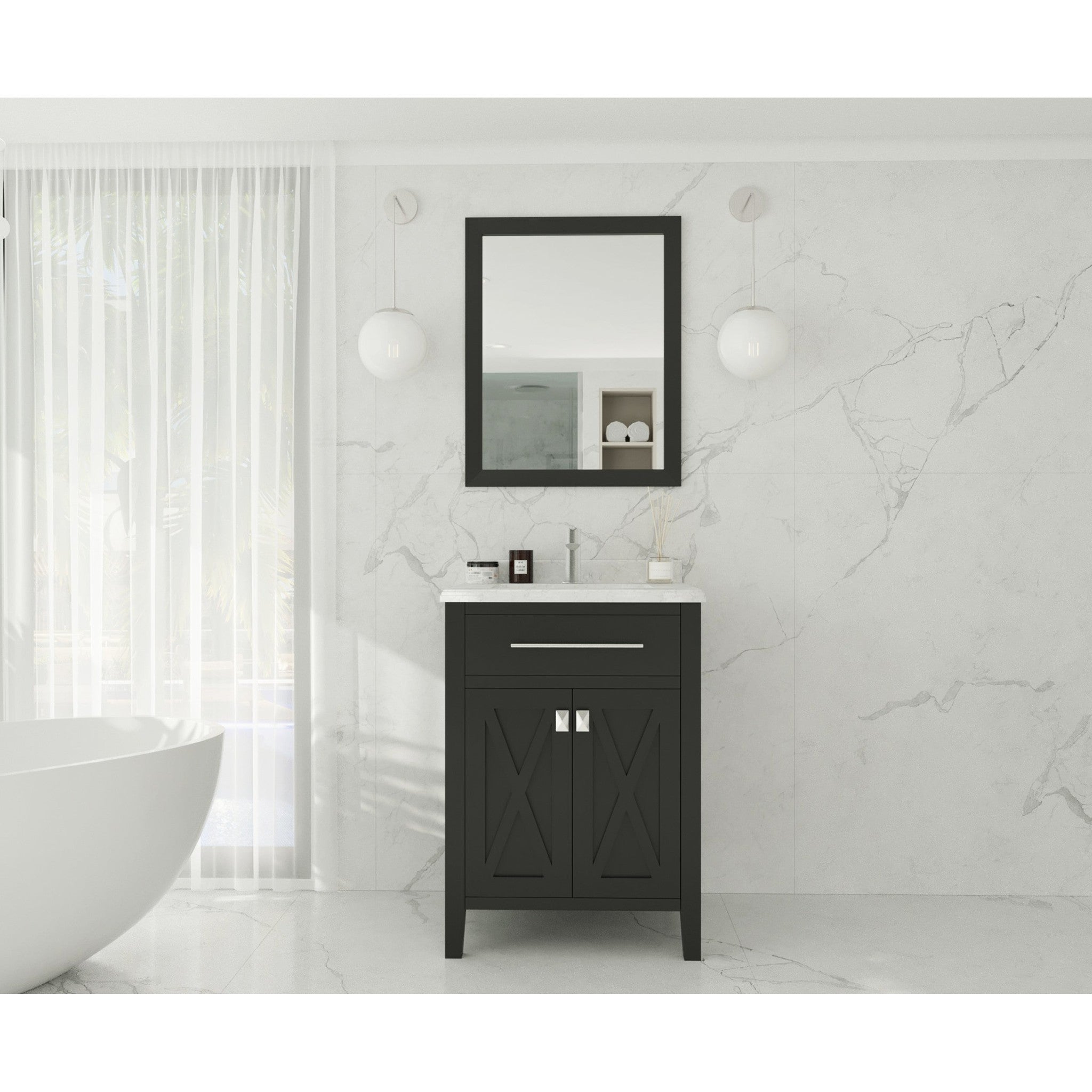 Wimbledon 24" Espresso Bathroom Vanity with White Carrara Marble Countertop