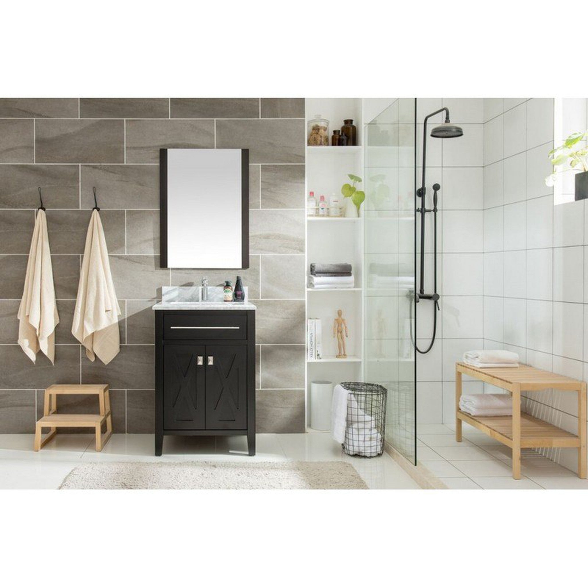 Wimbledon 24" Espresso Bathroom Vanity with White Carrara Marble Countertop