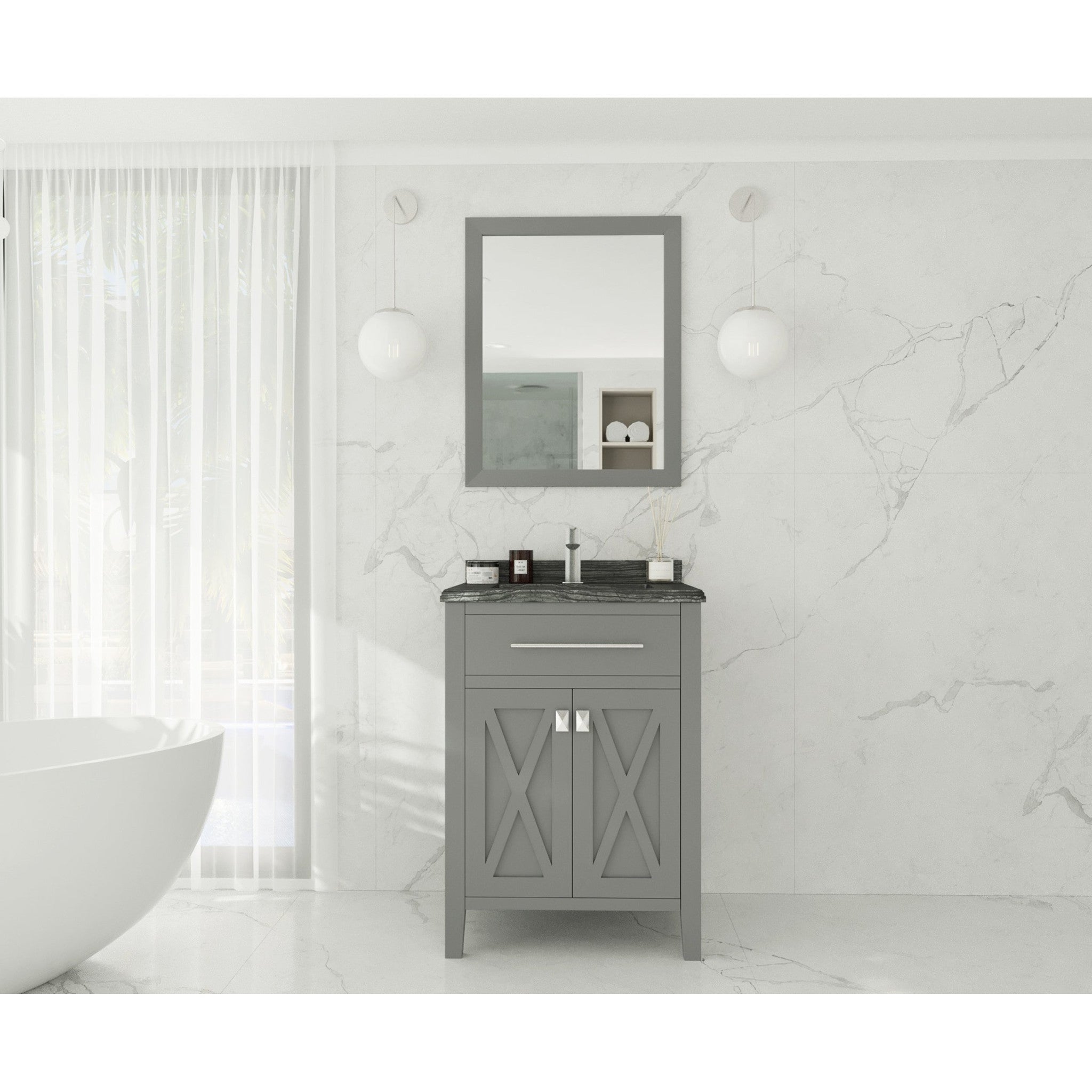 Wimbledon 24" Grey Bathroom Vanity with Black Wood Marble Countertop