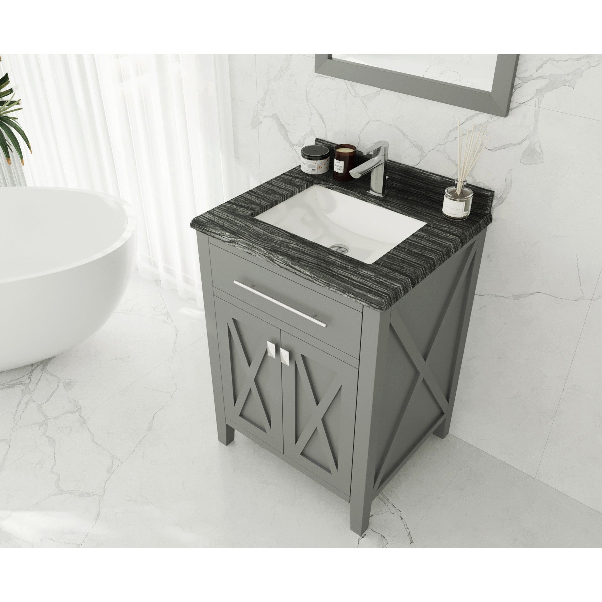 Wimbledon 24" Grey Bathroom Vanity with Black Wood Marble Countertop