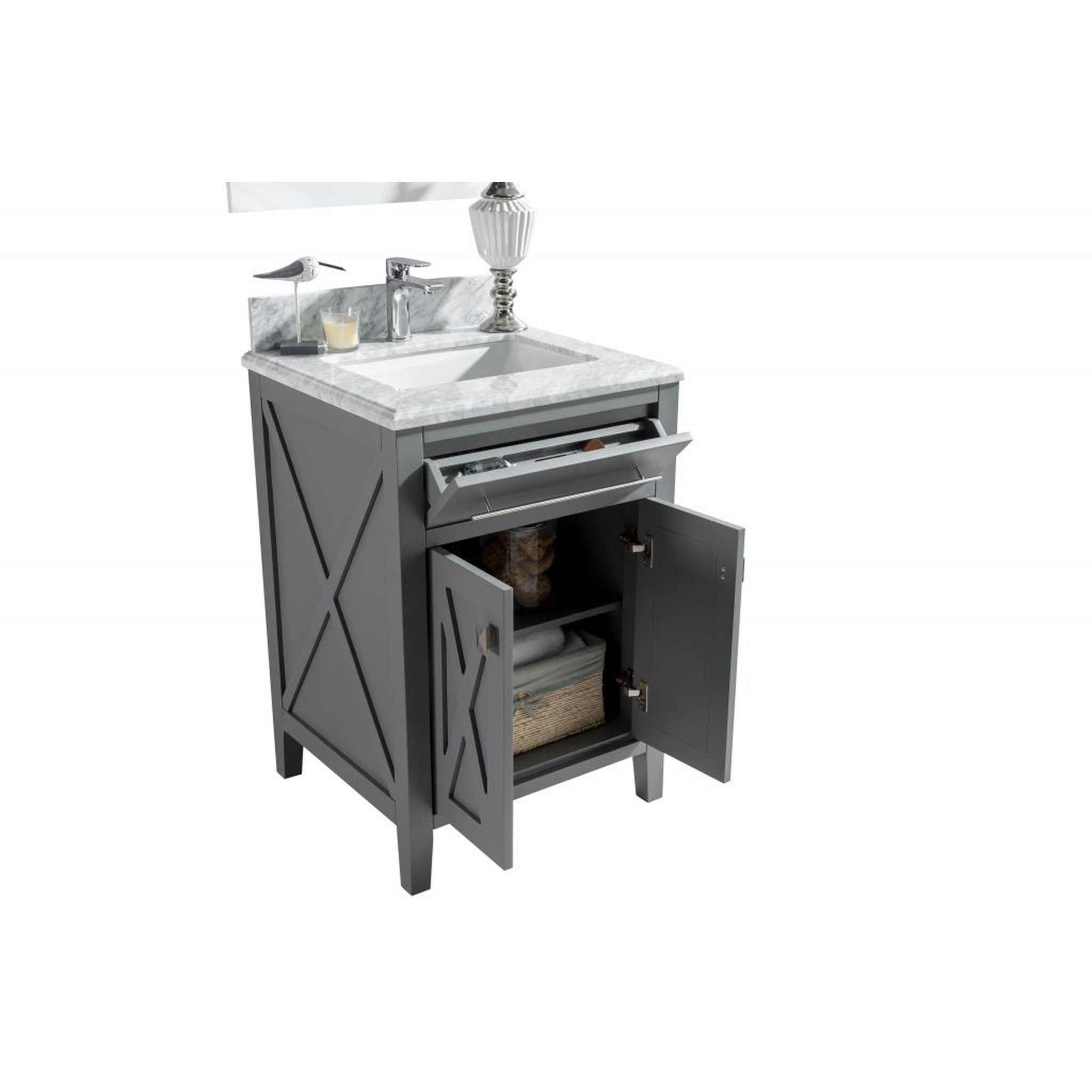 Wimbledon 24" Grey Bathroom Vanity with Black Wood Marble Countertop
