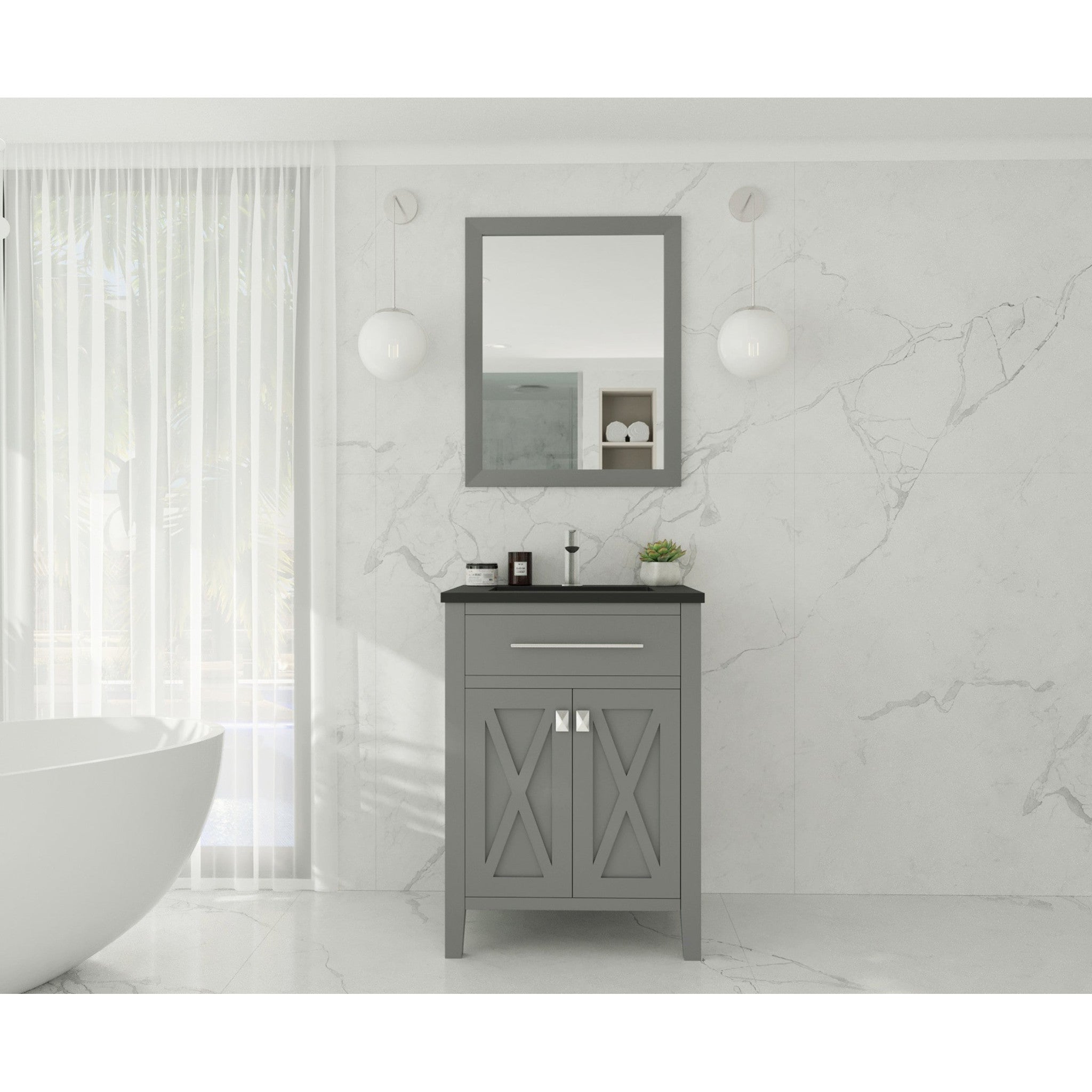 Wimbledon 24" Grey Bathroom Vanity with Matte Black VIVA Stone Solid Surface Countertop