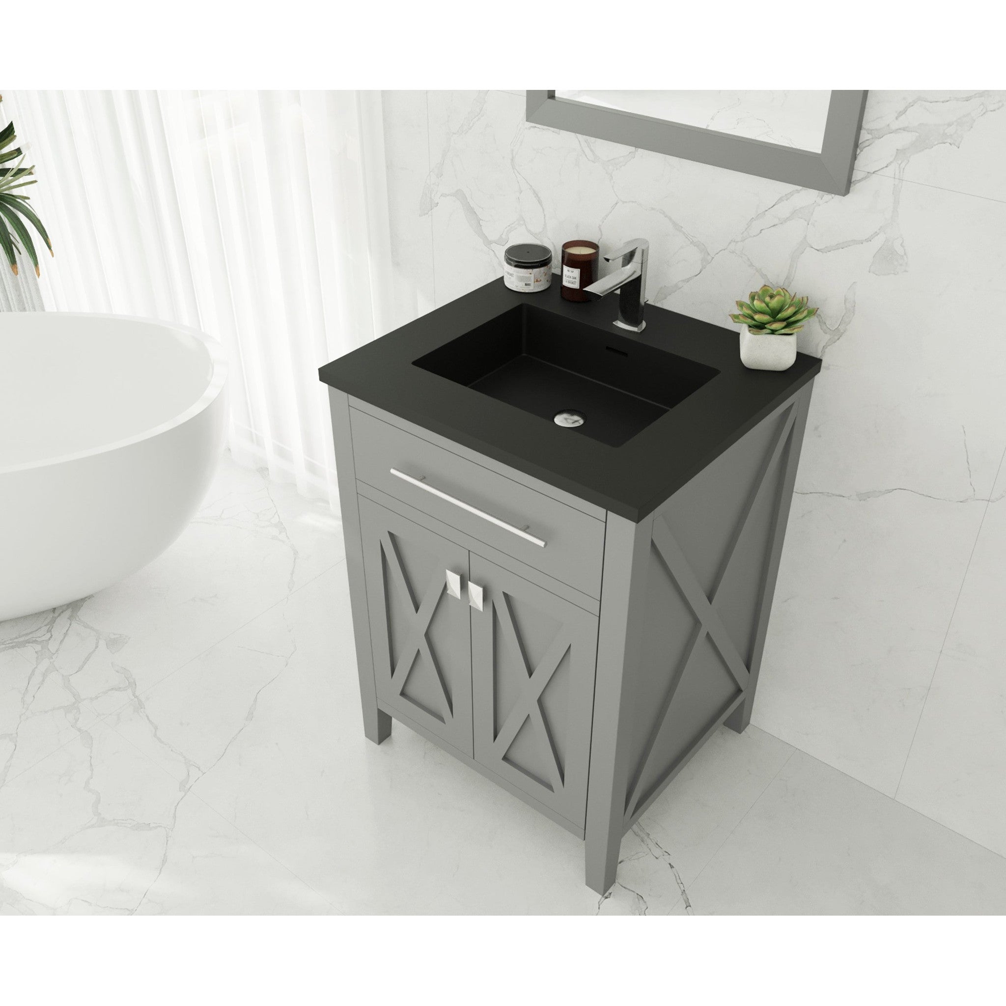 Wimbledon 24" Grey Bathroom Vanity with Matte Black VIVA Stone Solid Surface Countertop