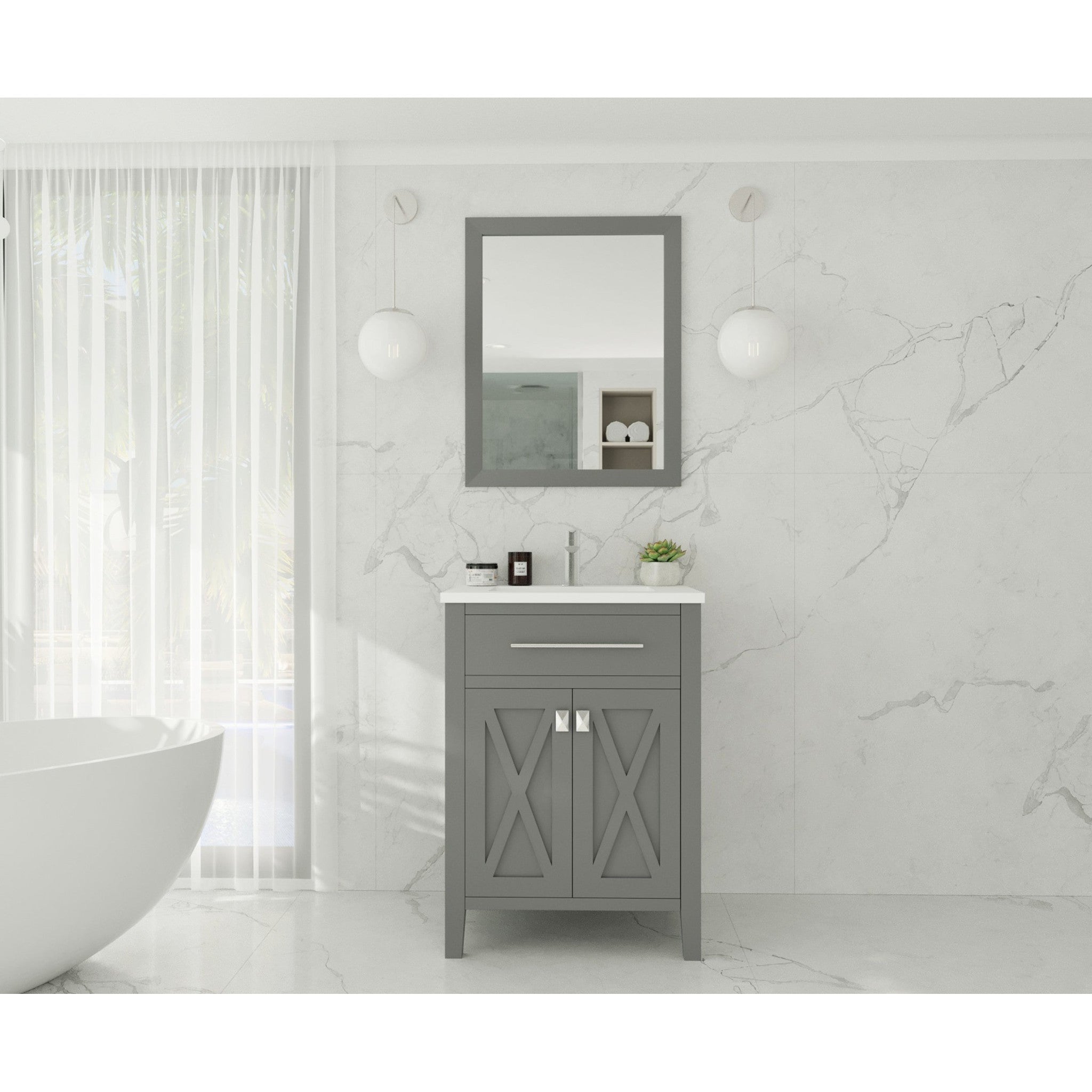 Wimbledon 24" Grey Bathroom Vanity with Matte White VIVA Stone Solid Surface Countertop