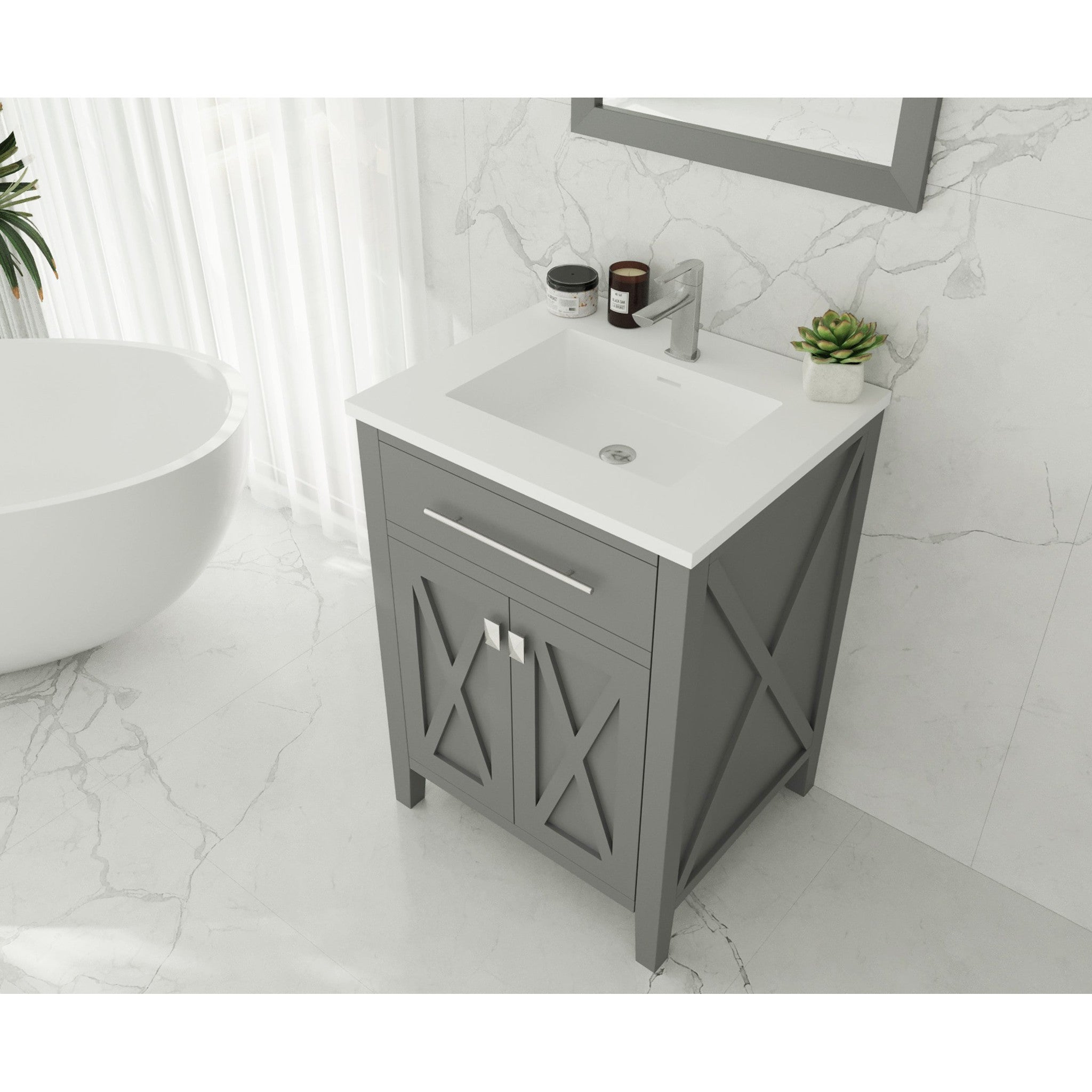 Wimbledon 24" Grey Bathroom Vanity with Matte White VIVA Stone Solid Surface Countertop