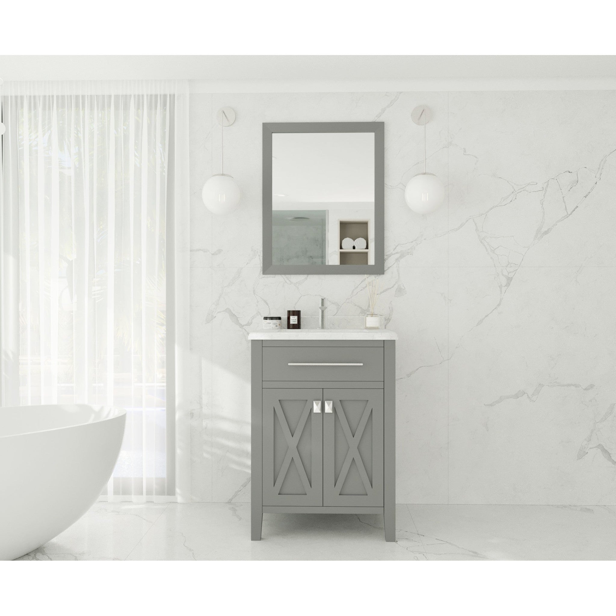 Wimbledon 24" Grey Bathroom Vanity with White Carrara Marble Countertop