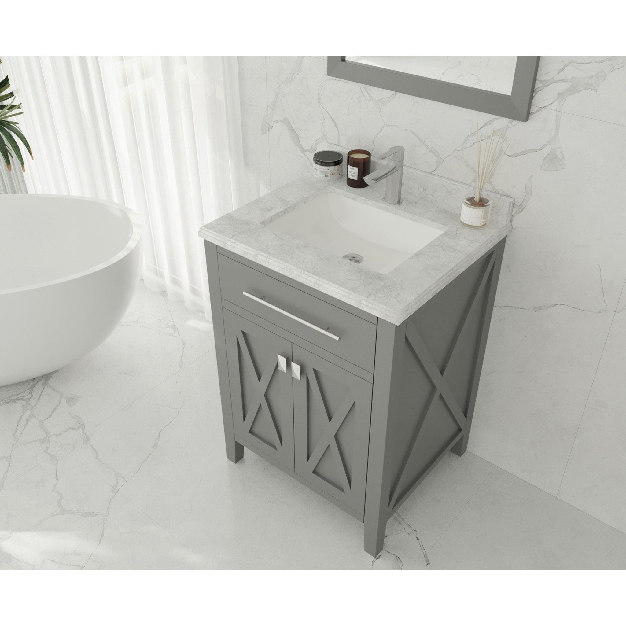 Wimbledon 24" Grey Bathroom Vanity with White Carrara Marble Countertop
