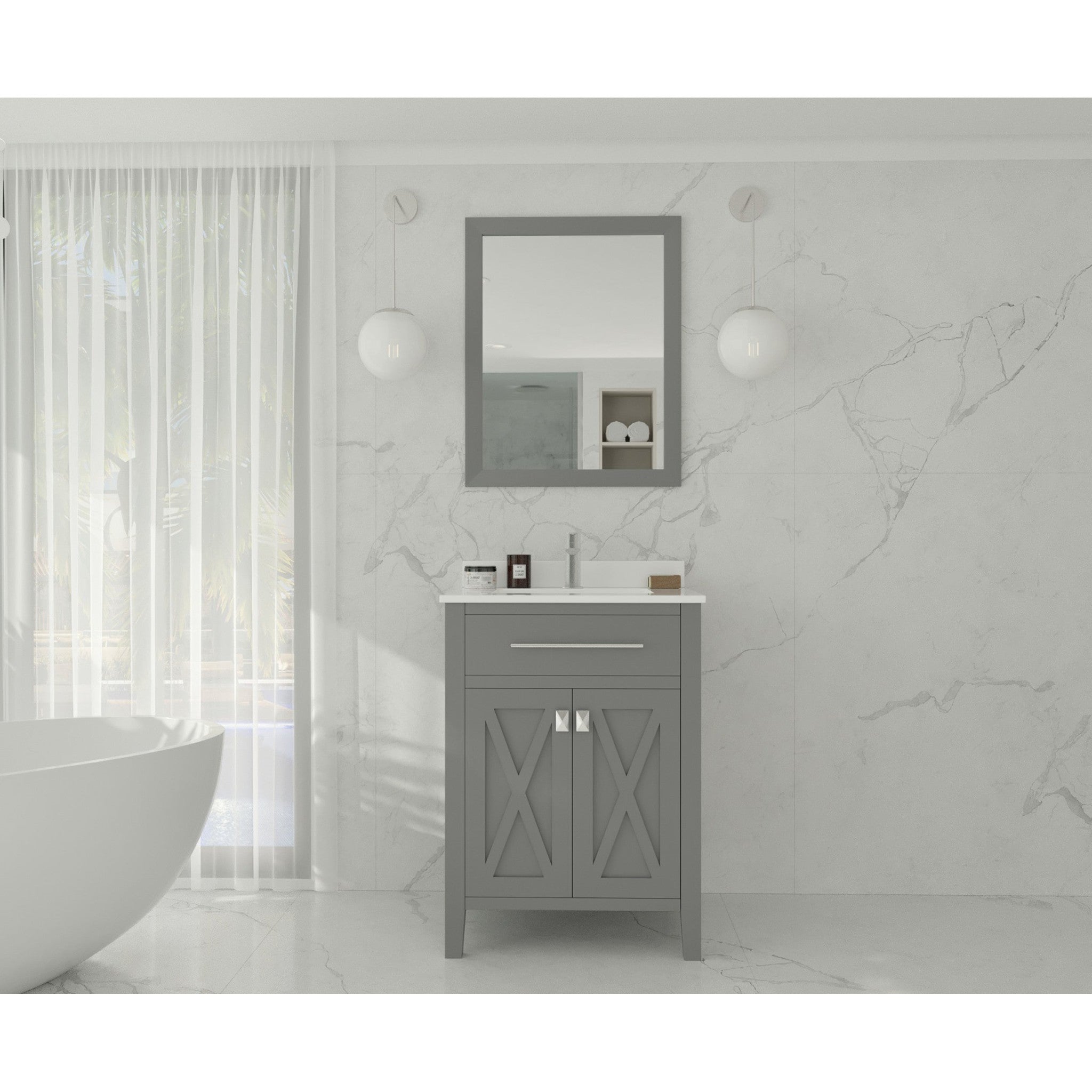 Wimbledon 24" Grey Bathroom Vanity with White Quartz Countertop