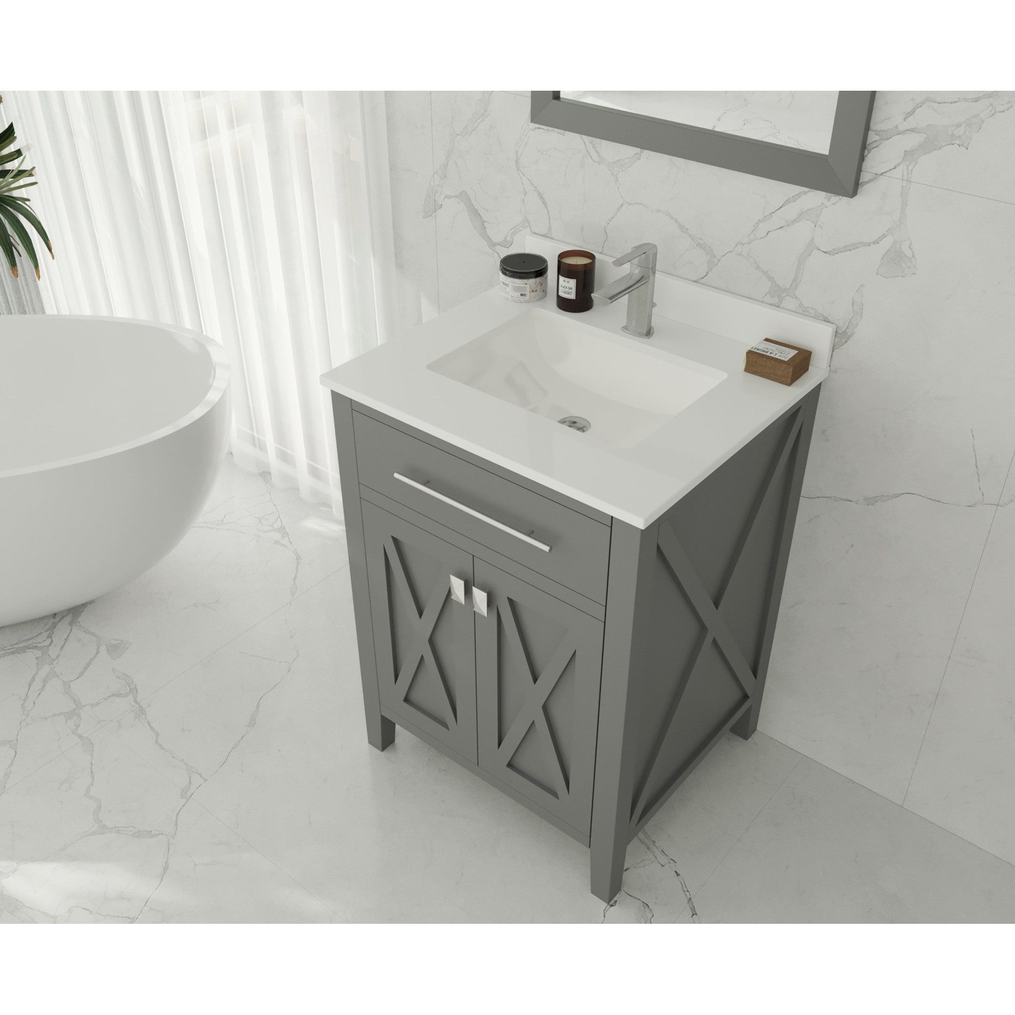 Wimbledon 24" Grey Bathroom Vanity with White Quartz Countertop