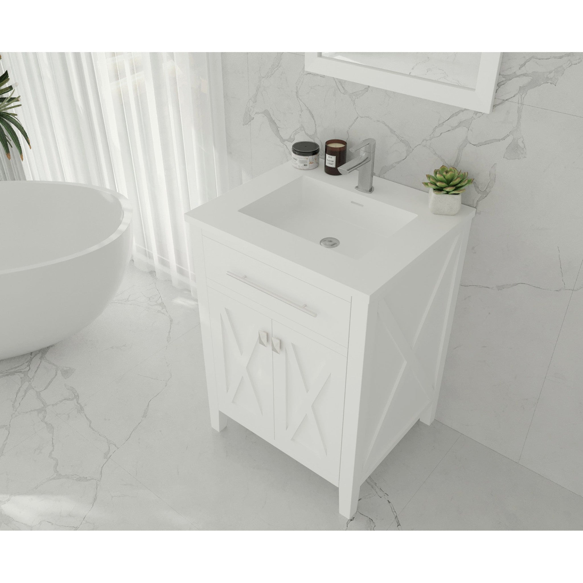 Wimbledon 24" White Bathroom Vanity with Matte White VIVA Stone Solid Surface Countertop