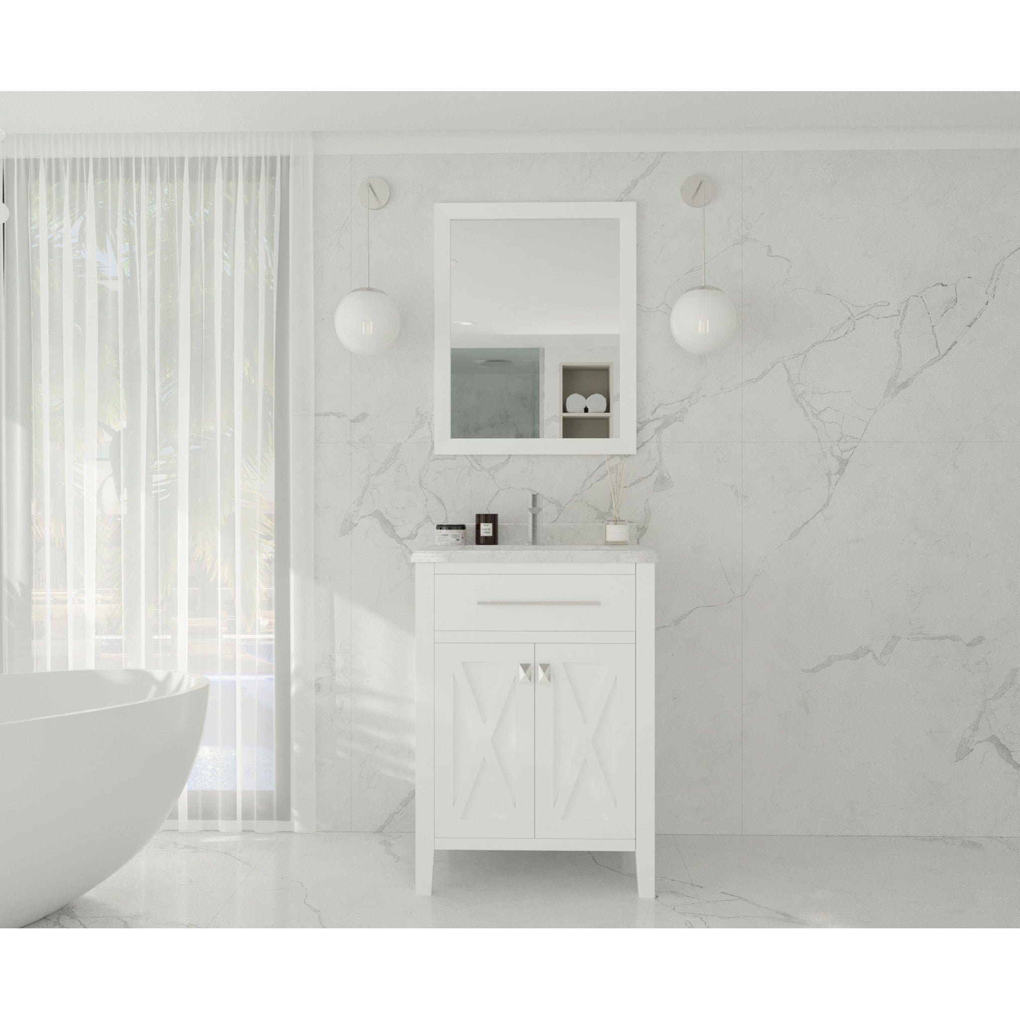 Wimbledon 24" White Bathroom Vanity with White Carrara Marble Countertop