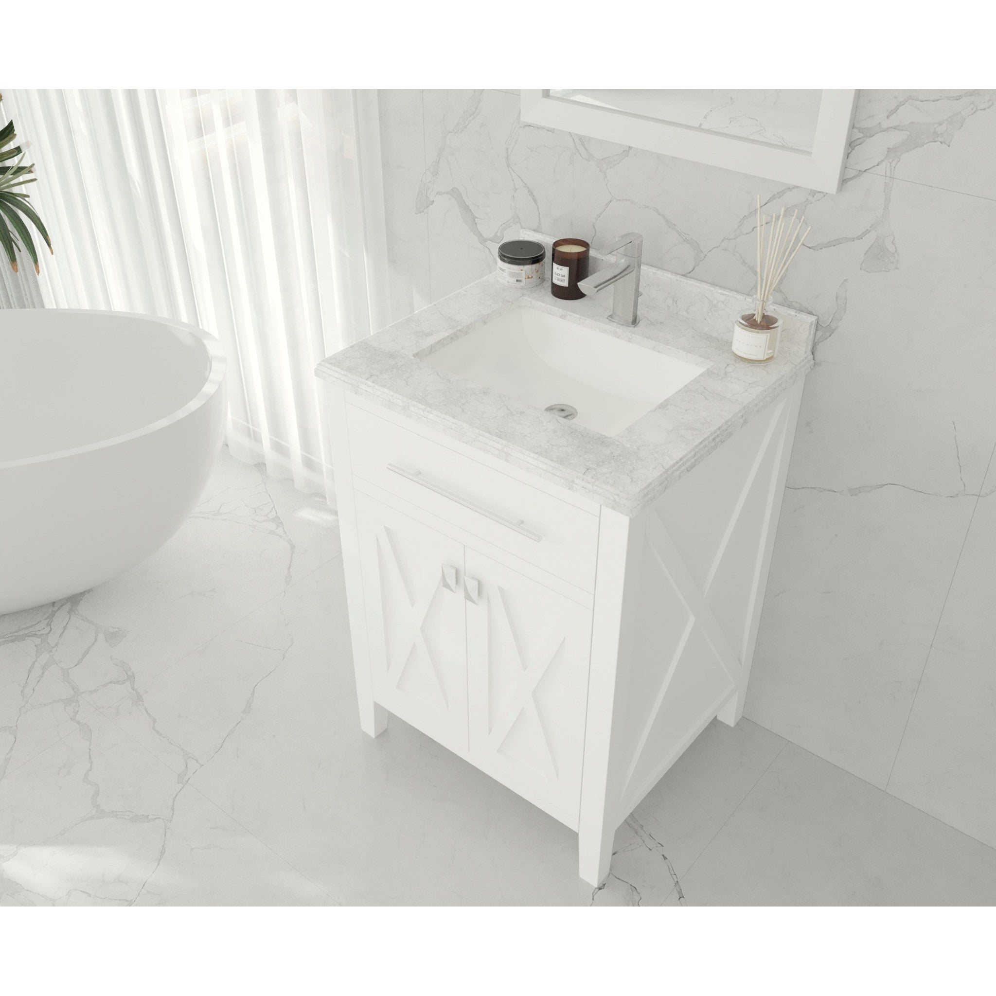Wimbledon 24" White Bathroom Vanity with White Carrara Marble Countertop