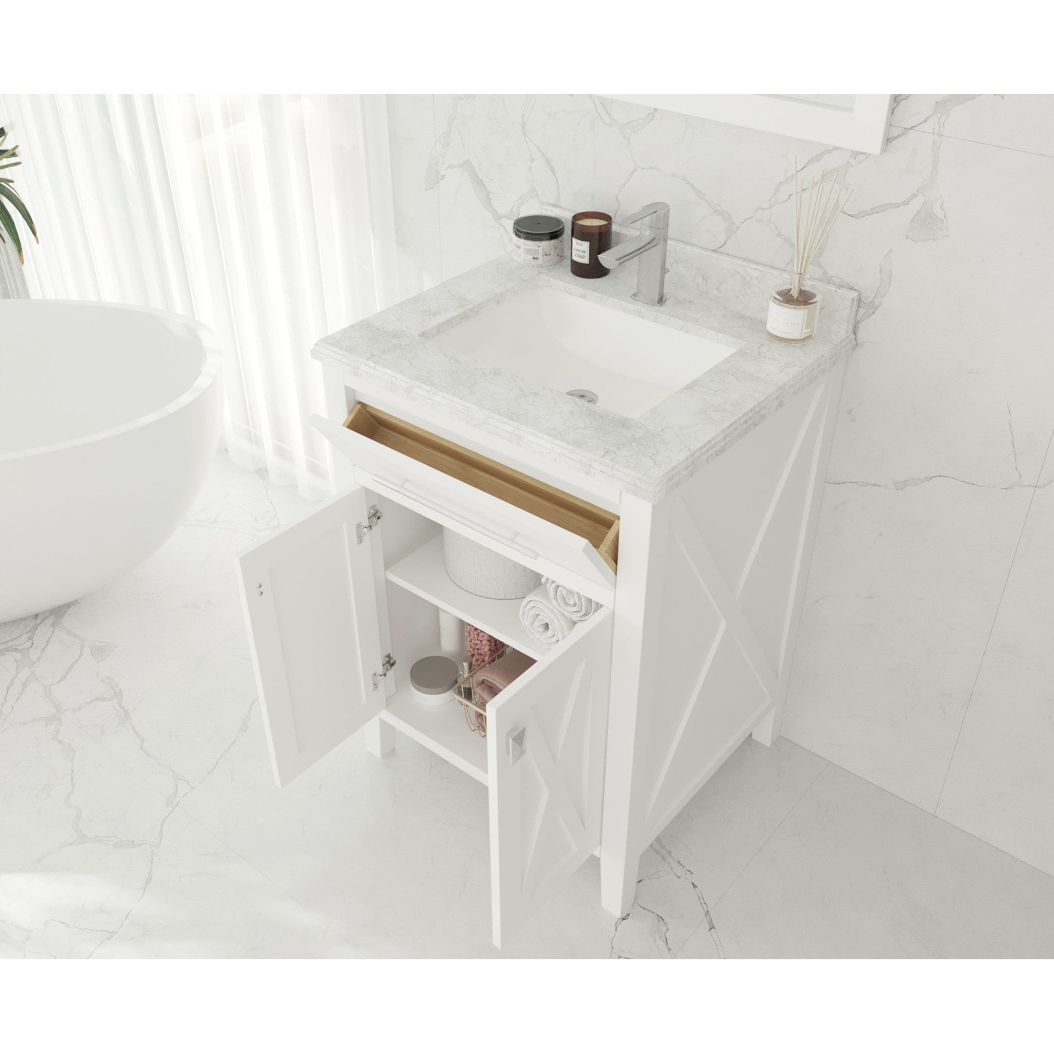 Wimbledon 24" White Bathroom Vanity with White Carrara Marble Countertop