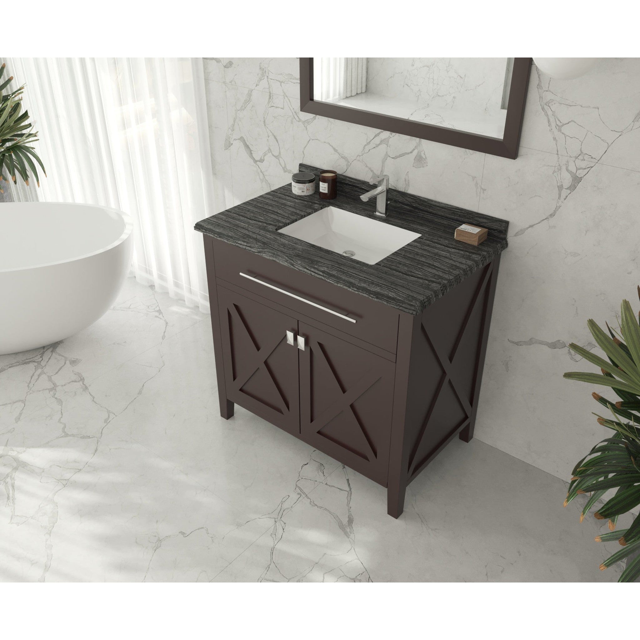Wimbledon 36" Brown Bathroom Vanity with Black Wood Marble Countertop
