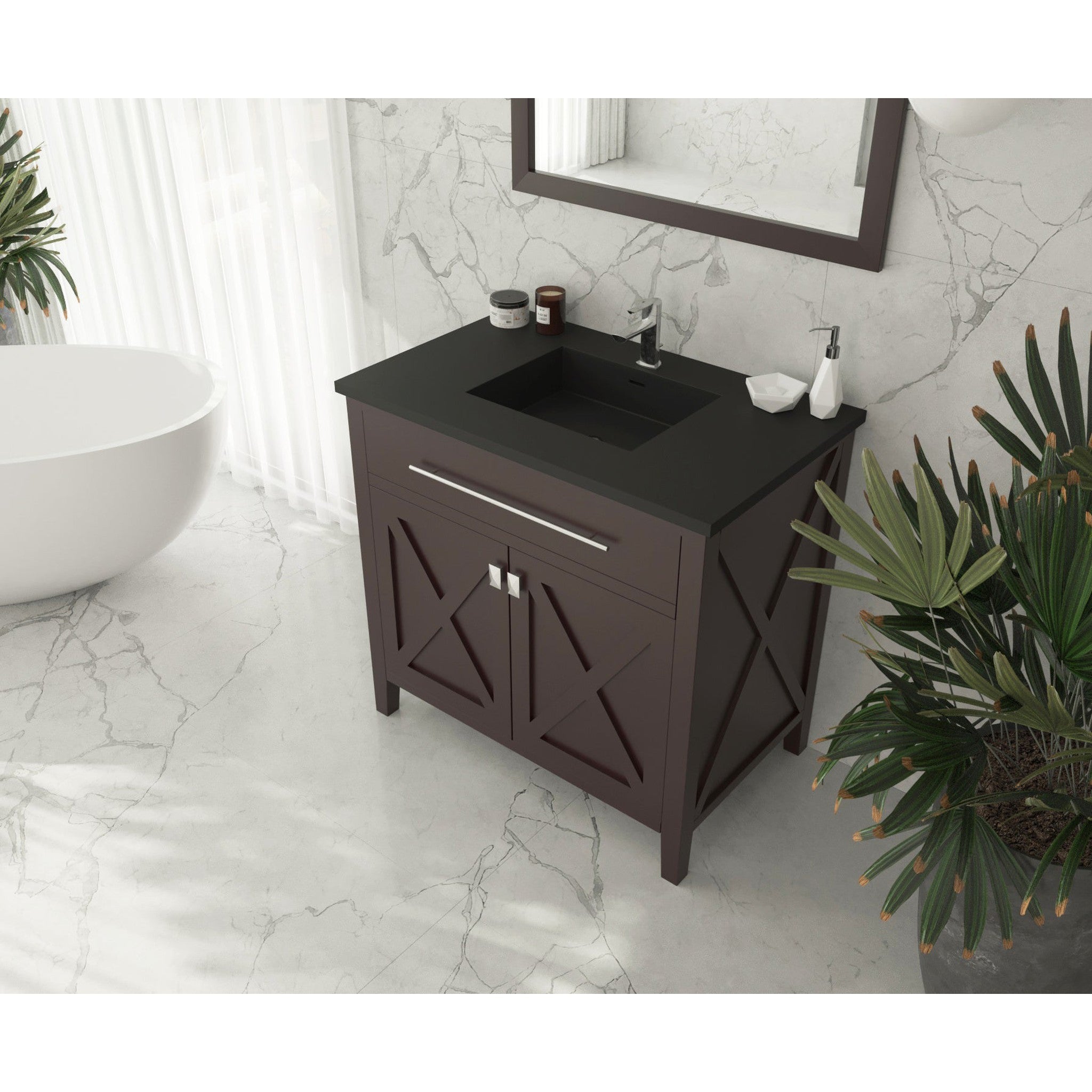 Wimbledon 36" Brown Bathroom Vanity with Matte Black VIVA Stone Solid Surface Countertop