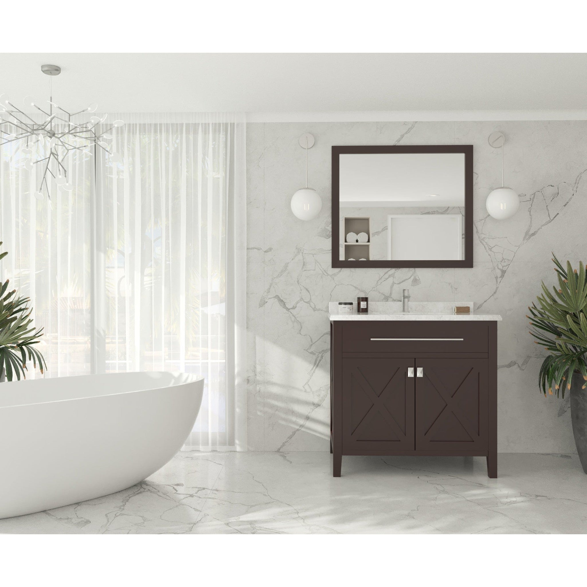 Wimbledon 36" Brown Bathroom Vanity with White Carrara Marble Countertop