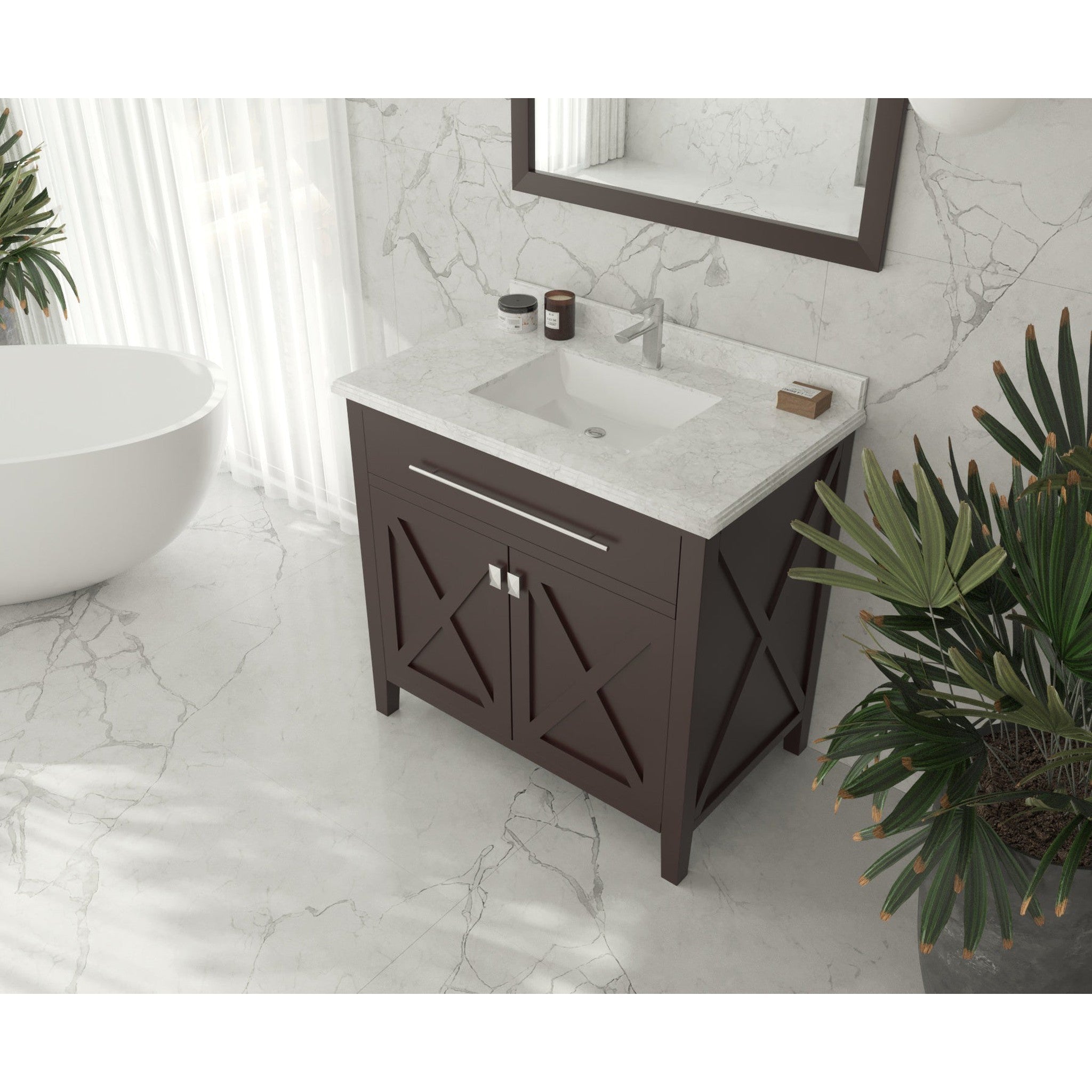 Wimbledon 36" Brown Bathroom Vanity with White Carrara Marble Countertop