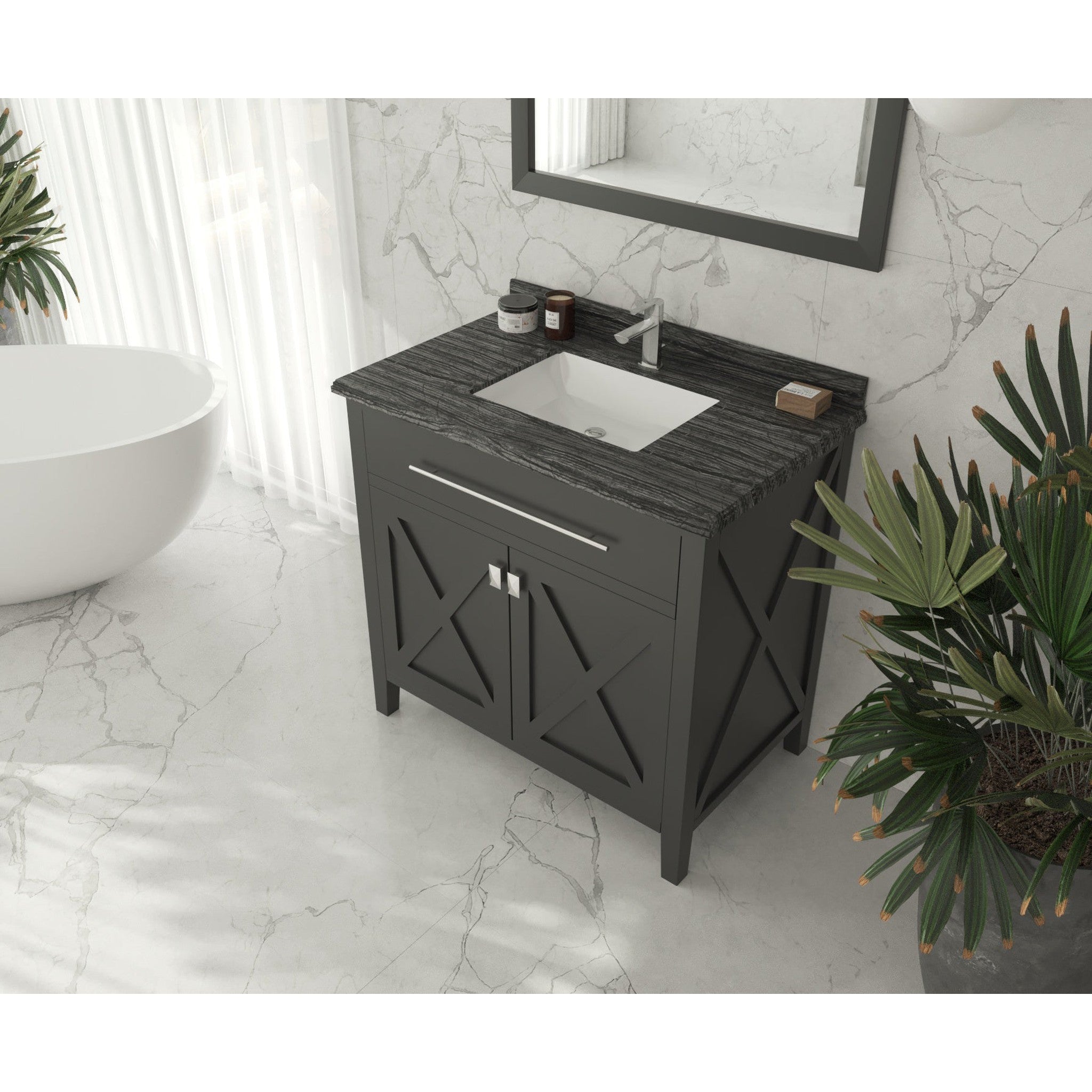 Wimbledon 36" Espresso Bathroom Vanity with Black Wood Marble Countertop