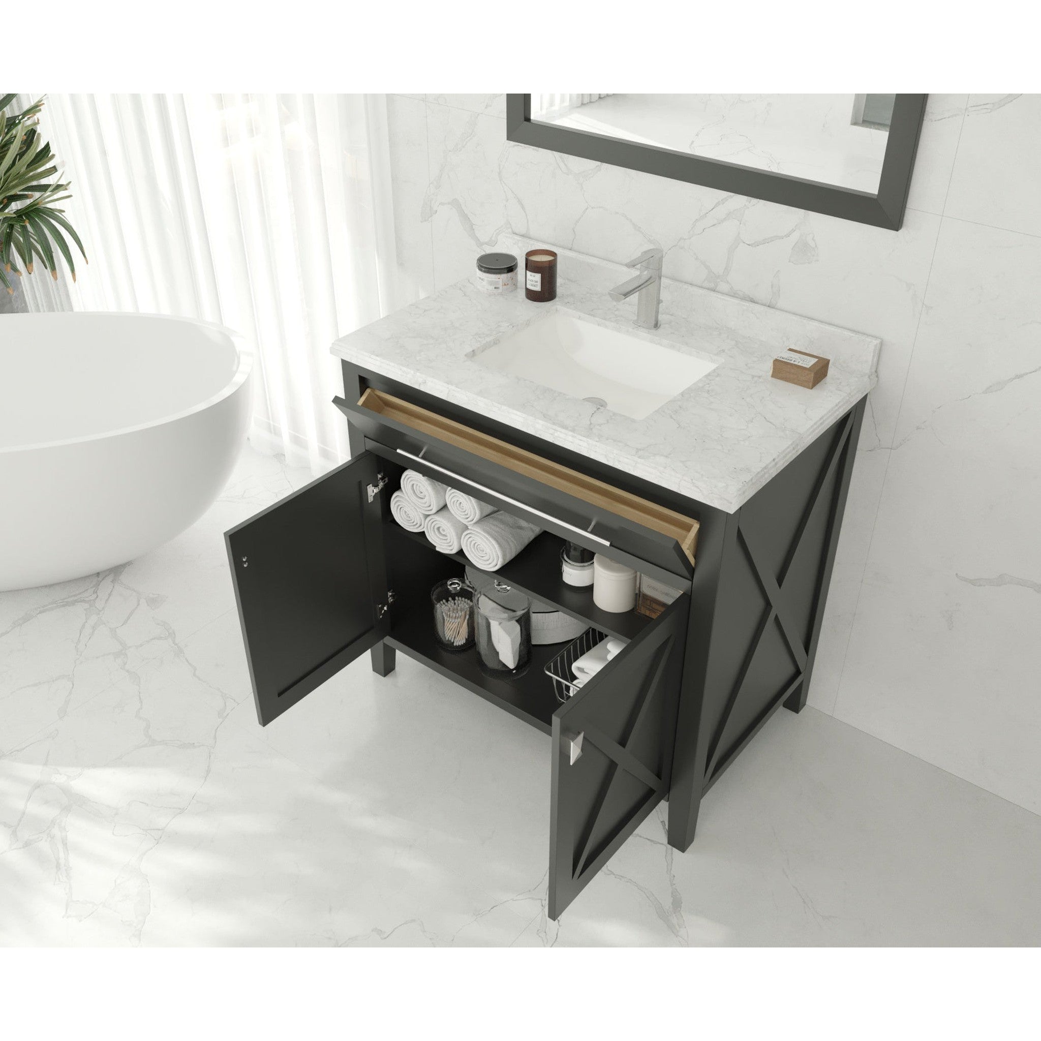 Wimbledon 36" Espresso Bathroom Vanity with White Carrara Marble Countertop