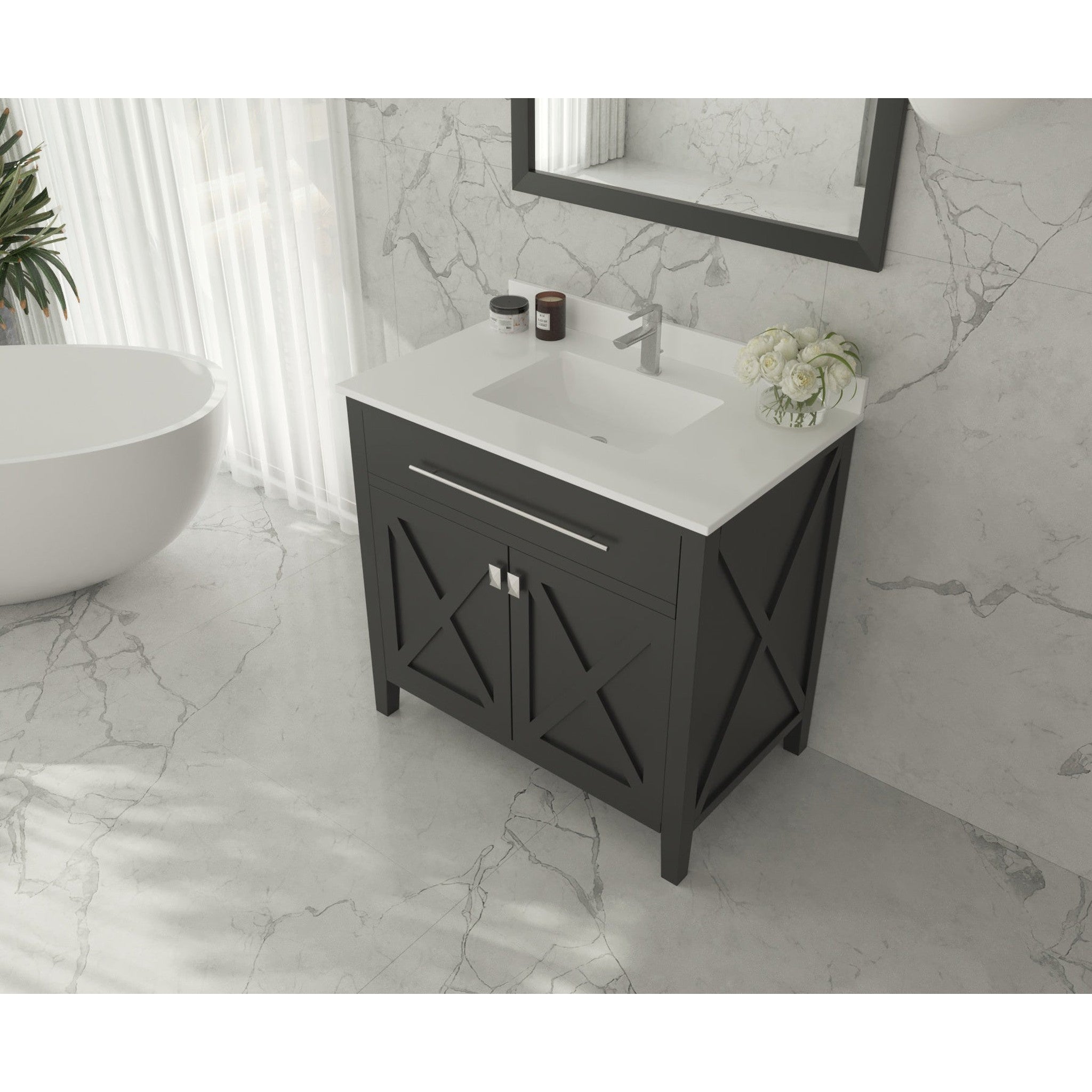 Wimbledon 36" Espresso Bathroom Vanity with White Quartz Countertop