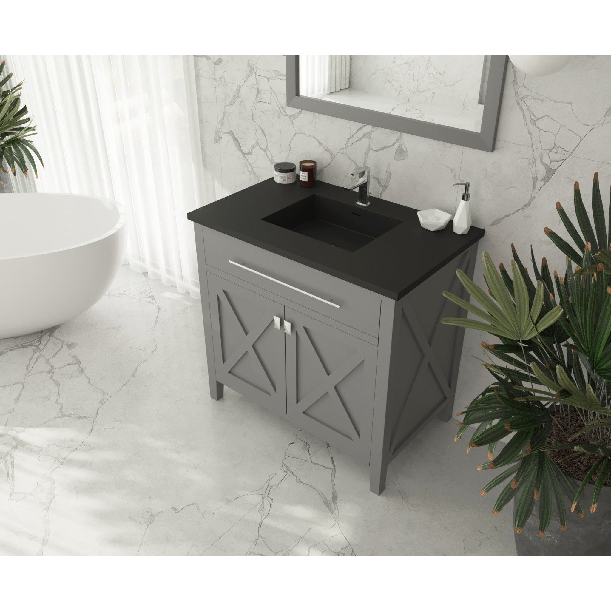 Wimbledon 36" Grey Bathroom Vanity with Matte Black VIVA Stone Solid Surface Countertop