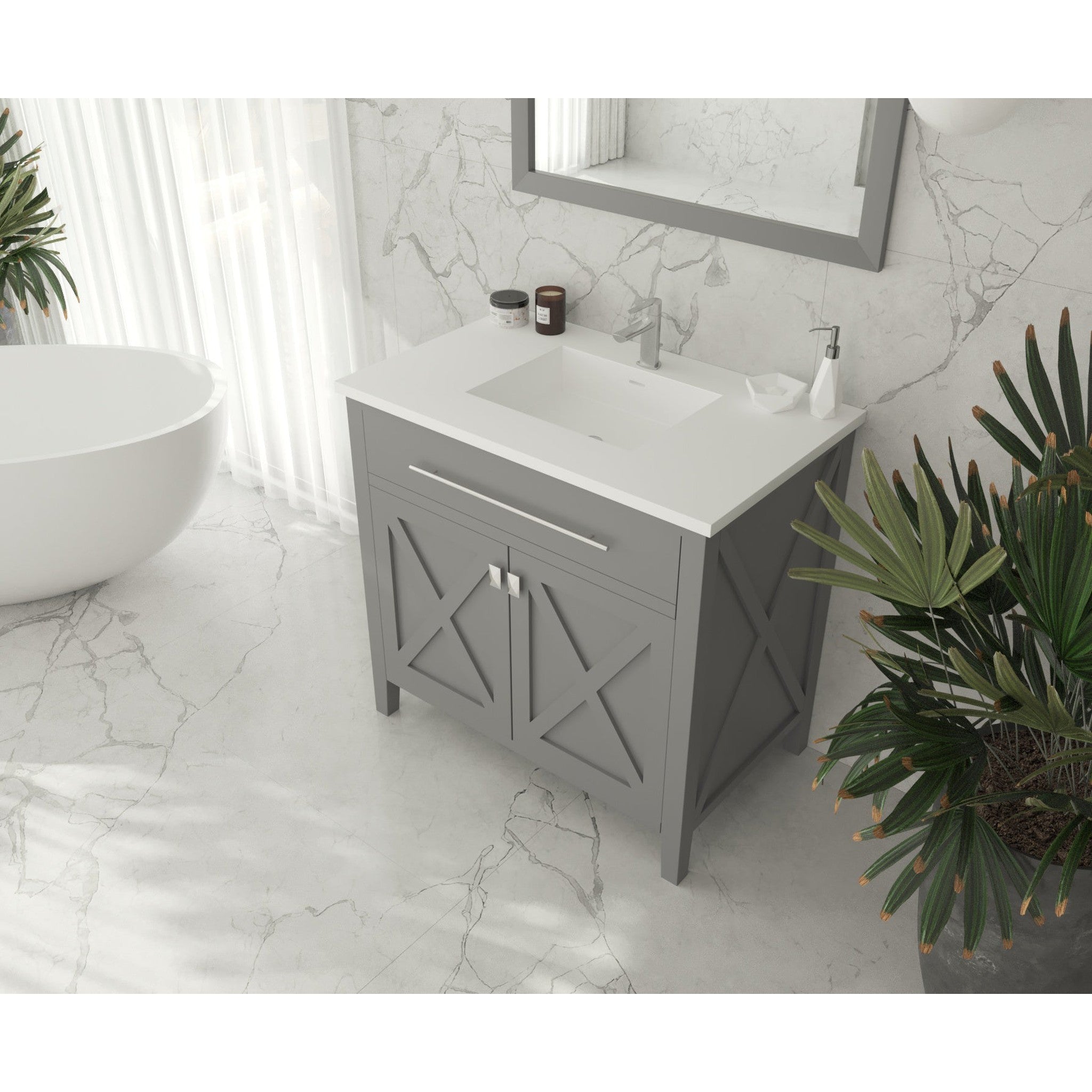 Wimbledon 36" Grey Bathroom Vanity with Matte White VIVA Stone Solid Surface Countertop