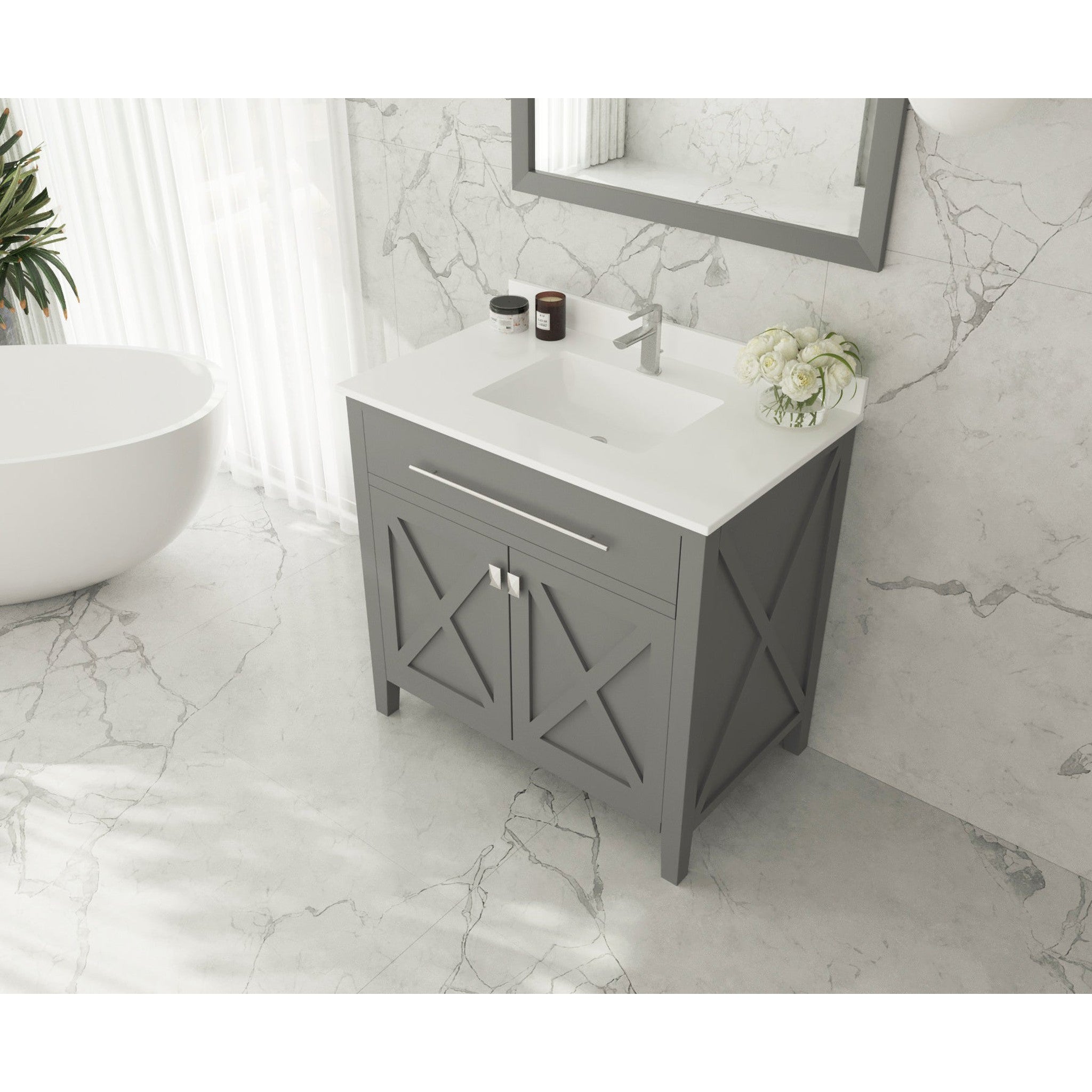 Wimbledon 36" Grey Bathroom Vanity with White Quartz Countertop