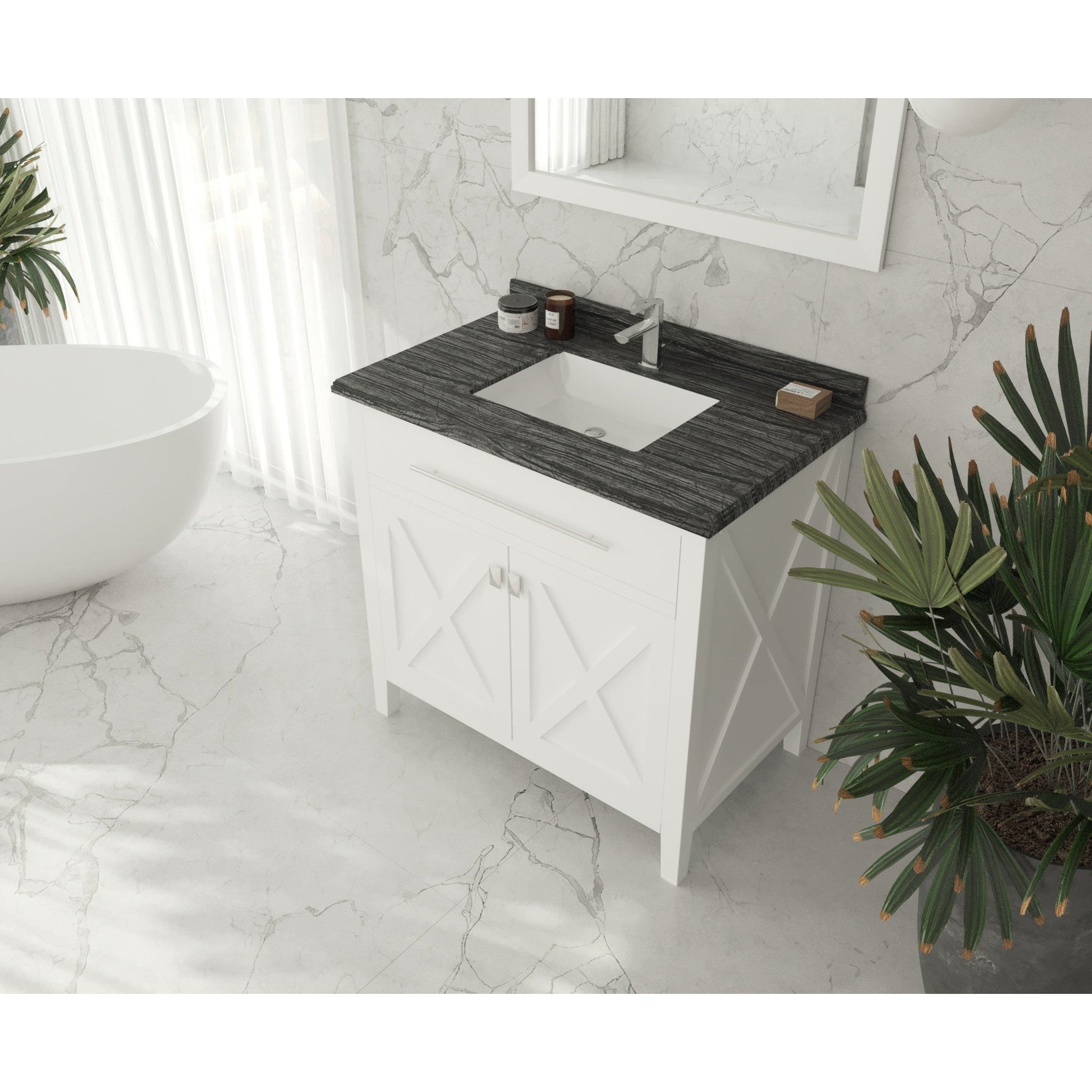 Wimbledon 36" White Bathroom Vanity with Black Wood Marble Countertop