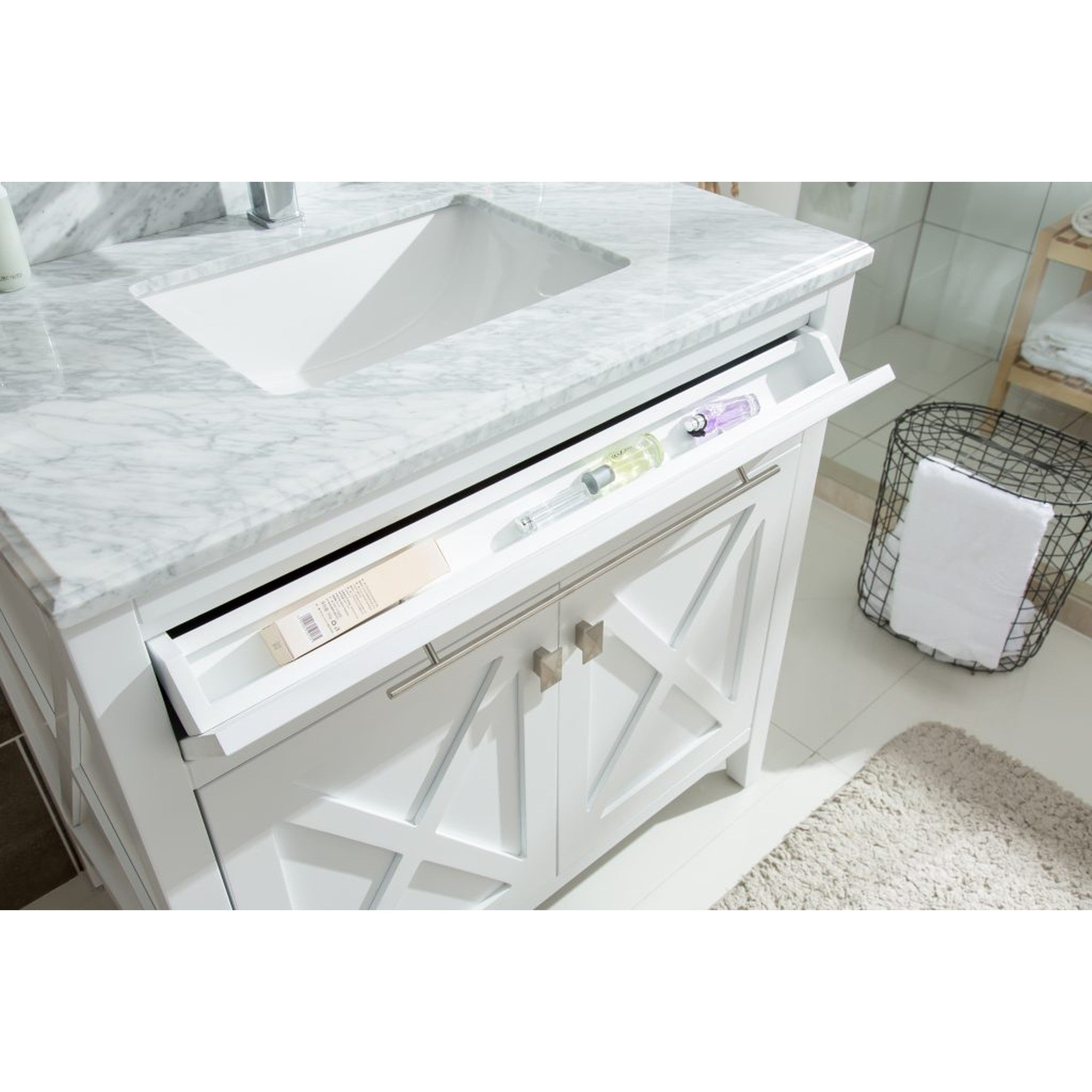 Wimbledon 36" White Bathroom Vanity with Black Wood Marble Countertop